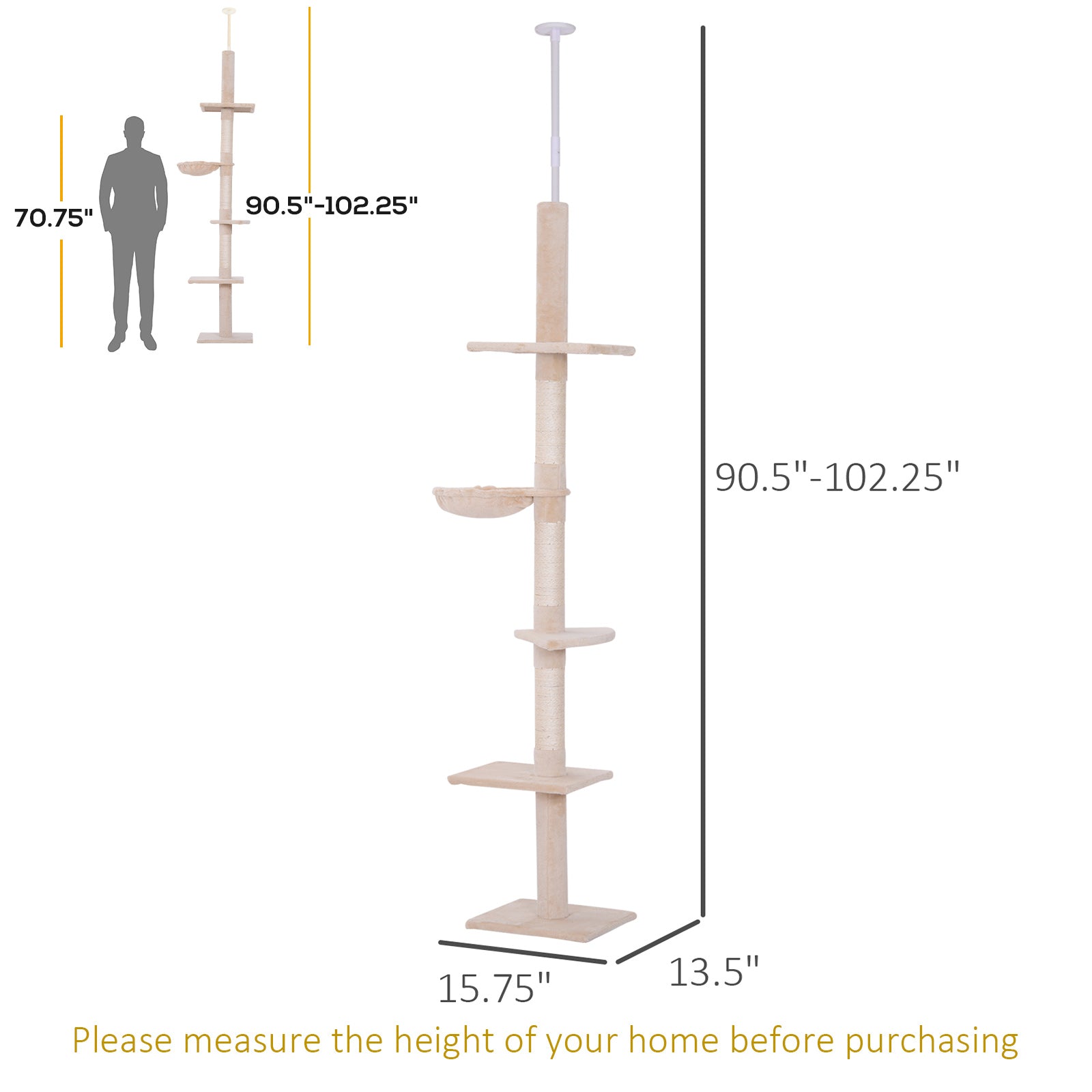 8.5ft Cat Climbing Tree 5-Tier Kitty Activity Center with Scratching Post Beige-Cats-DECOROLALA