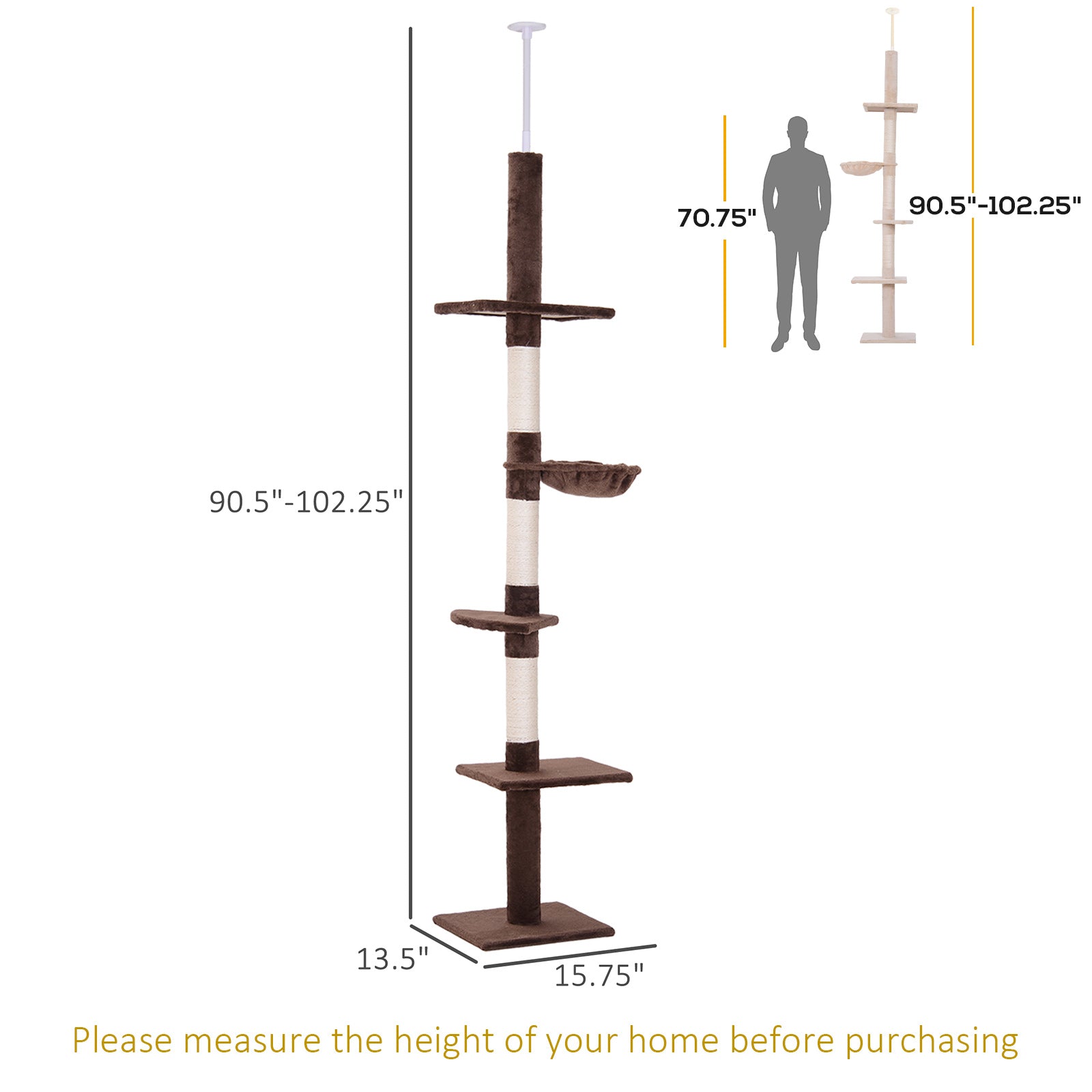 8.5ft Cat Climbing Tree 5-Tier Kitty Activity Center with Scratching Post Brown and White-Cats-DECOROLALA