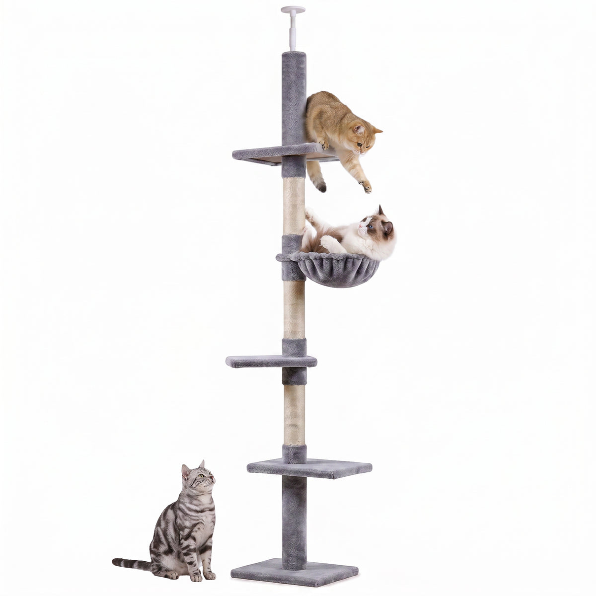 8.5ft Floor-to-Ceiling Cat Climbing Tree - 5-Tier Grey Activity Center-Cat Supplies-DECOROLALA