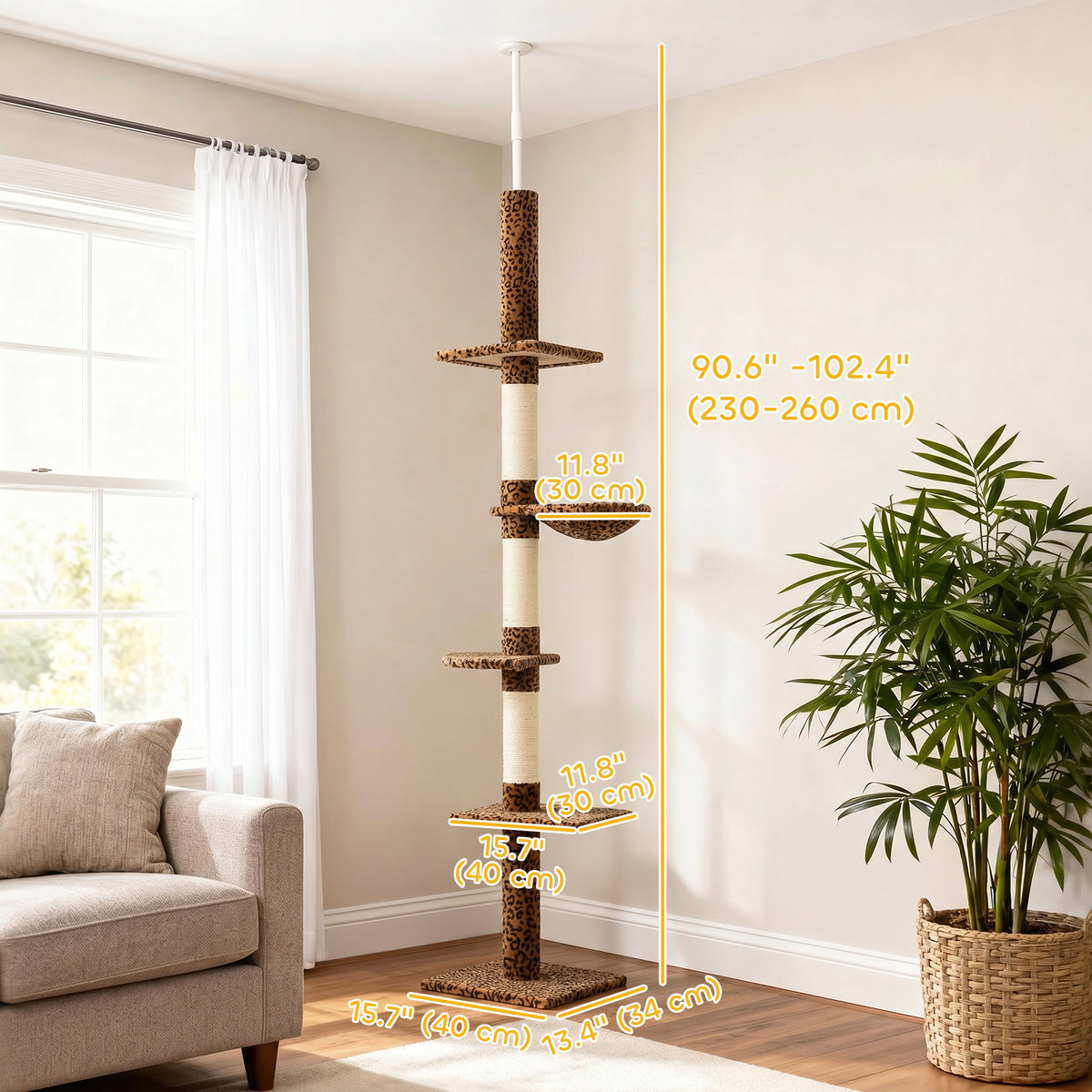 8.5ft Floor to Ceiling Cat Climbing Tree - 5-Tier Leopard Print-Cats-DECOROLALA