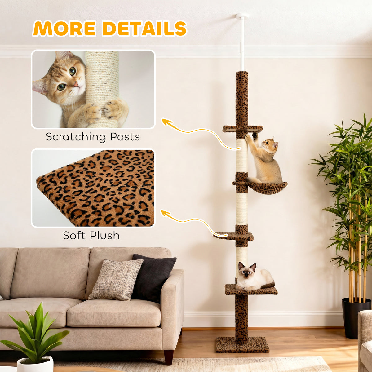 8.5ft Floor to Ceiling Cat Climbing Tree - 5-Tier Leopard Print-Cats-DECOROLALA