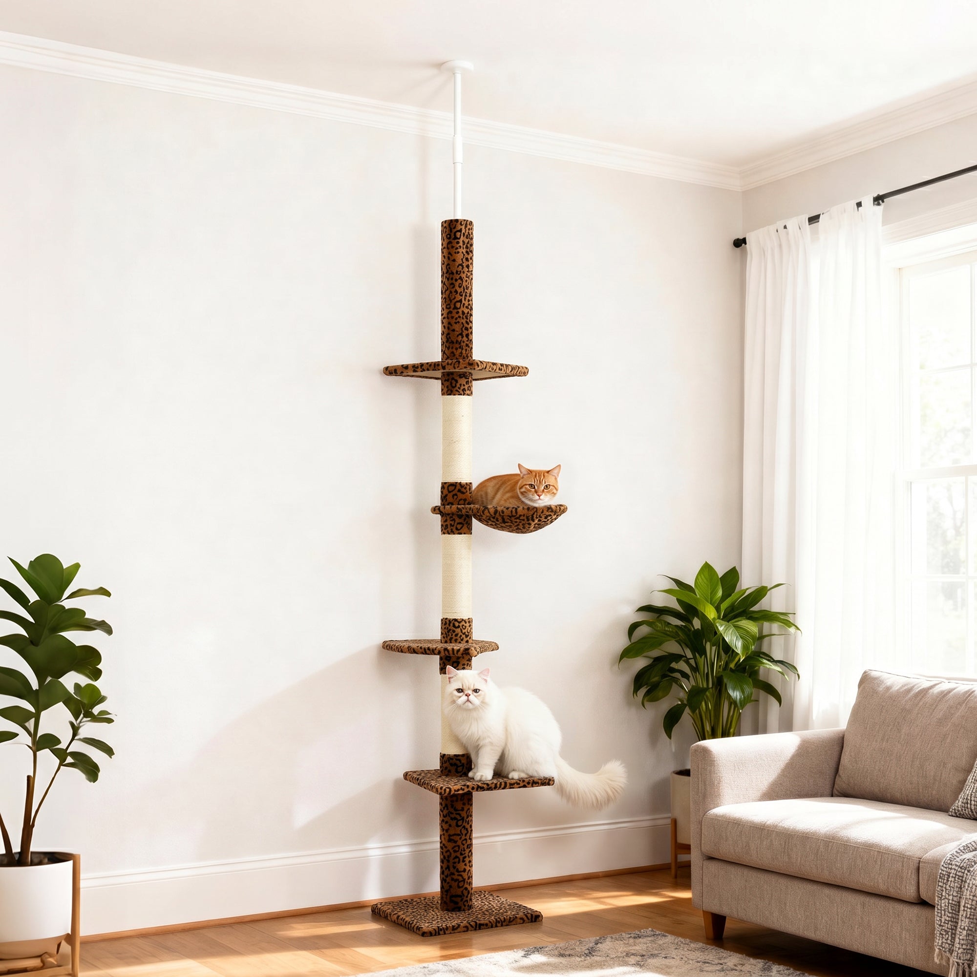 8.5ft Floor to Ceiling Cat Climbing Tree - 5-Tier Leopard Print-Cats-DECOROLALA