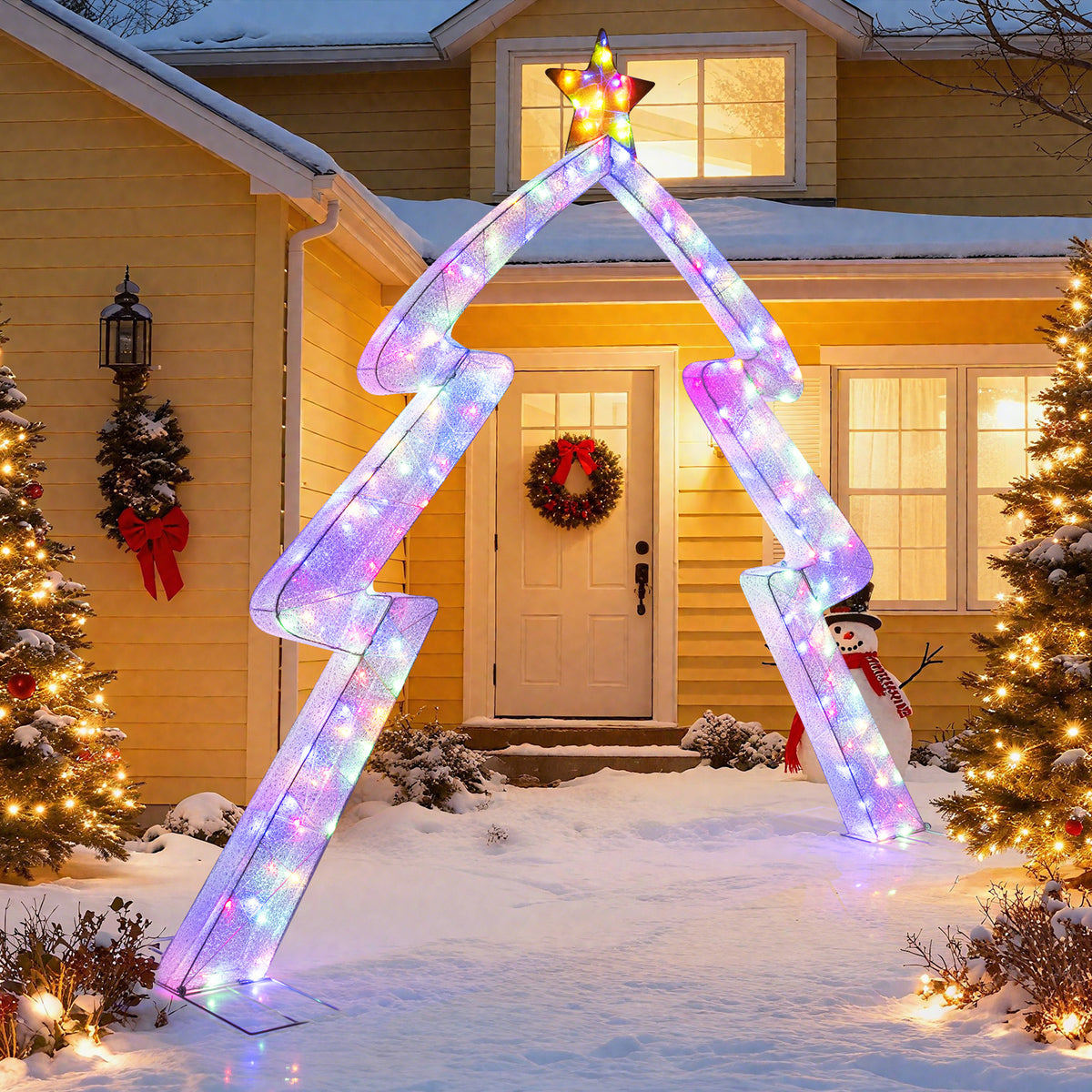 8.8 Feet Christmas Tree-shaped Archway with Top Star-Christmas Decorations & Accessories-DECOROLALA