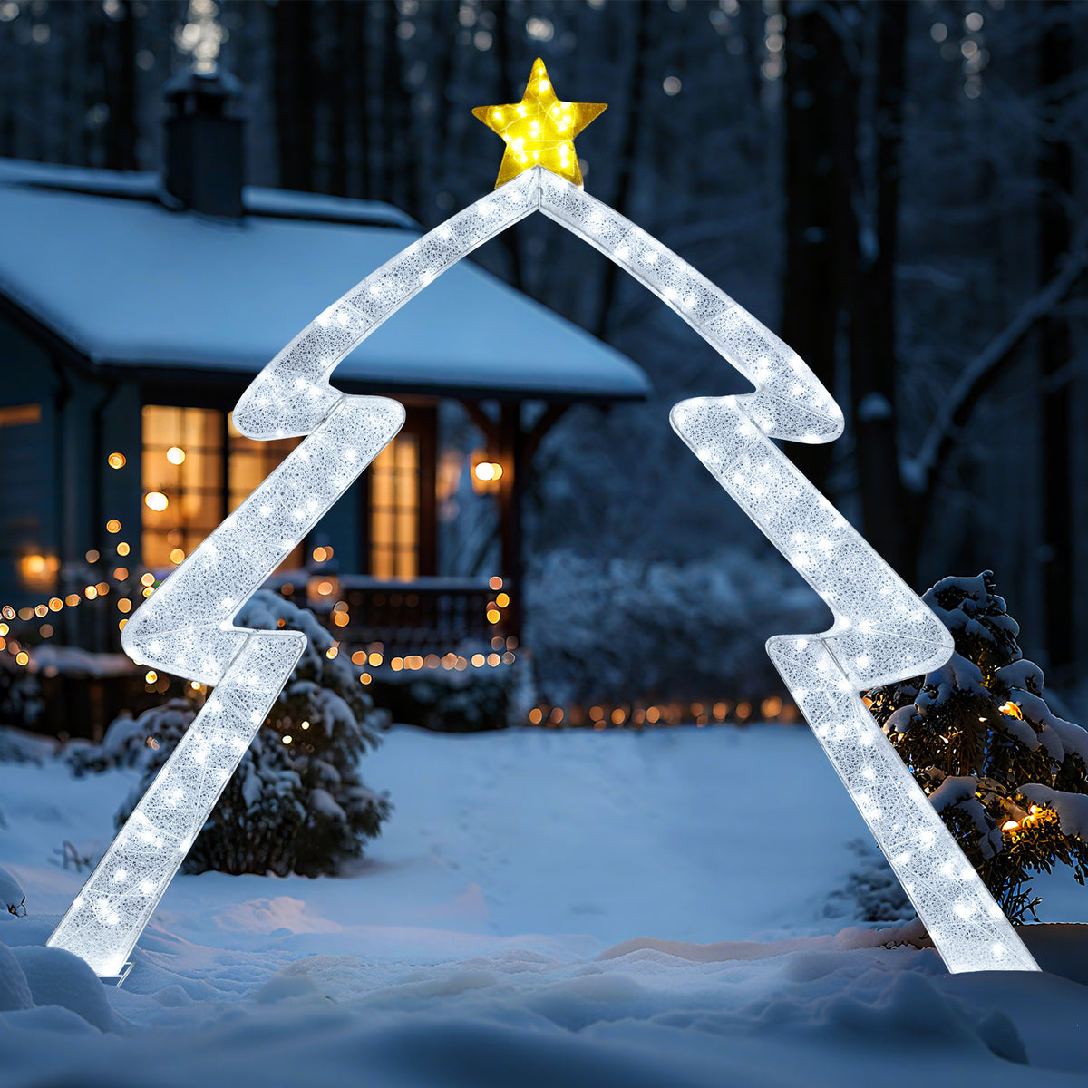 8.8 Feet Christmas Tree-shaped Archway with Top Star-Christmas Decorations & Accessories-DECOROLALA