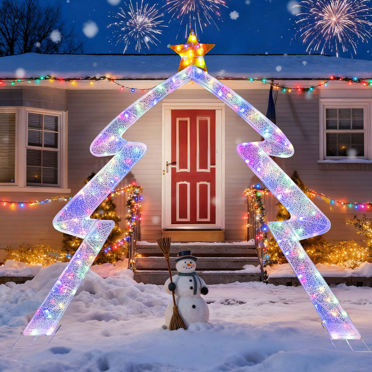 8.8 Feet Christmas Tree-shaped Archway with Top Star-Christmas Decorations & Accessories-DECOROLALA