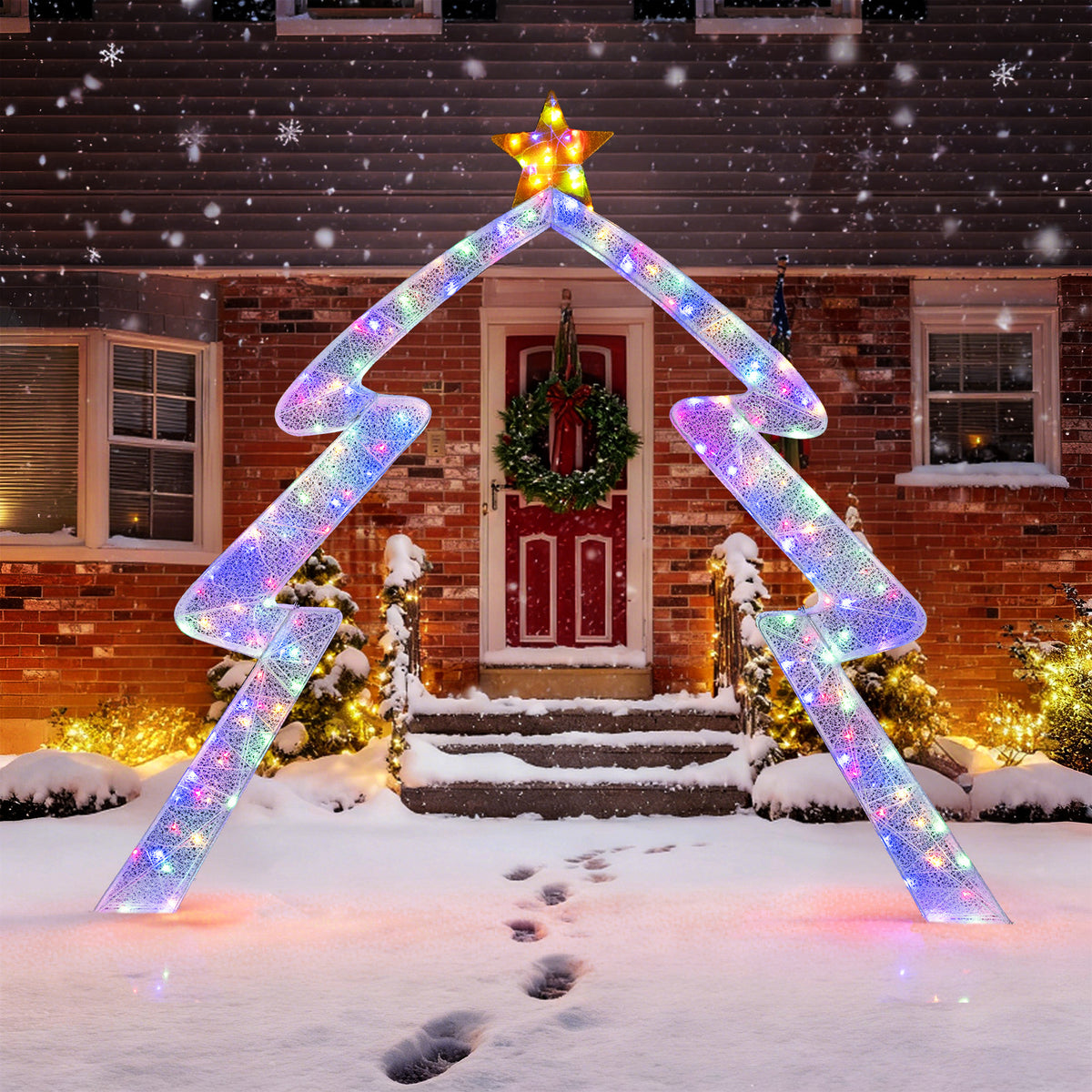 8.8 Feet Christmas Tree-shaped Archway with Top Star-Christmas Decorations & Accessories-DECOROLALA