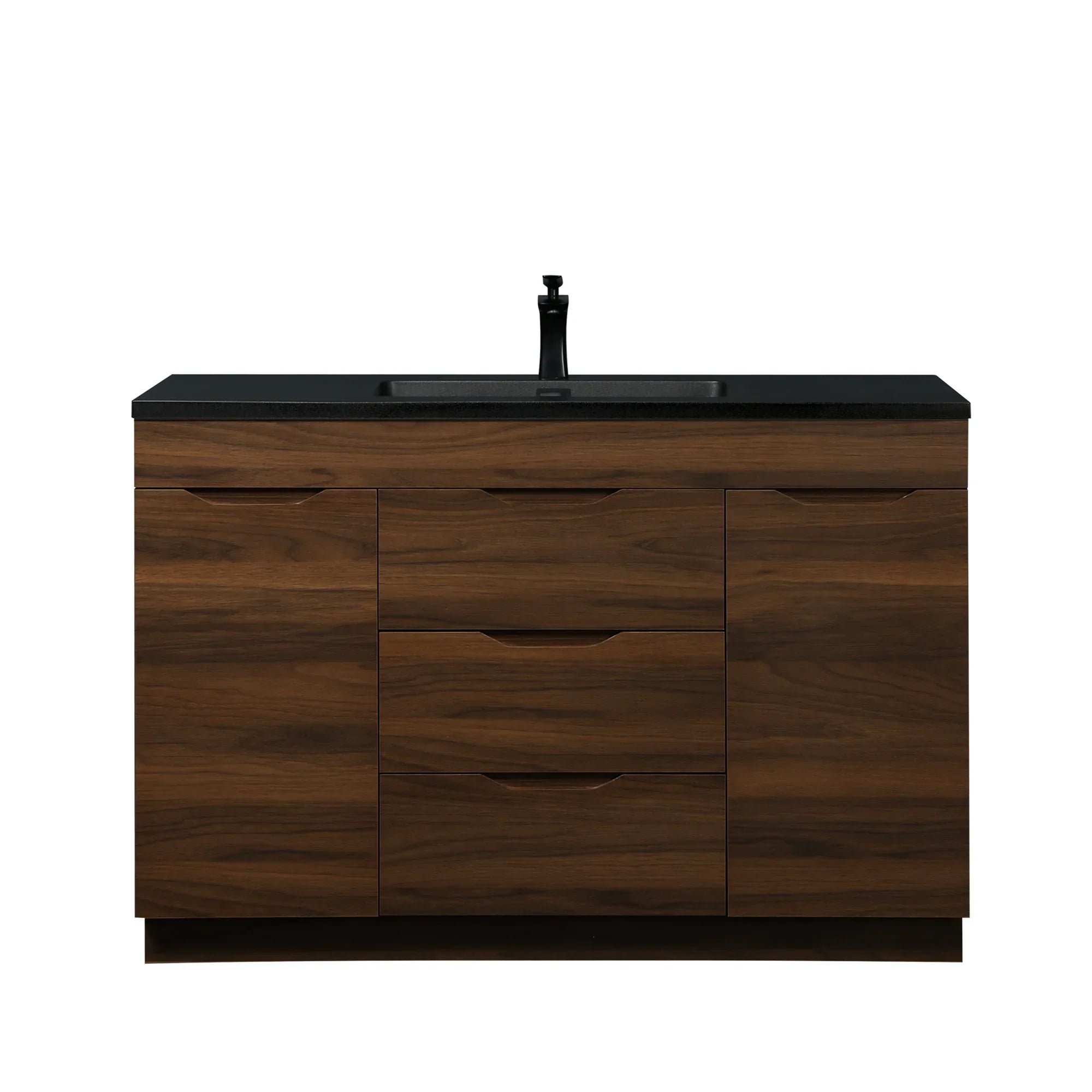 48" Walnut Freestanding Bathroom Vanity with White Polymarble Countertop