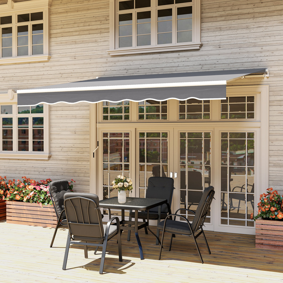 8'æxæ7'æRetractableæAwning,æPatioæAwnings,æSunshadeæShelteræwith 280 g/m_ UV & Water-Resistant Fabric, Dark Grey-Patio Awnings-DECOROLALA