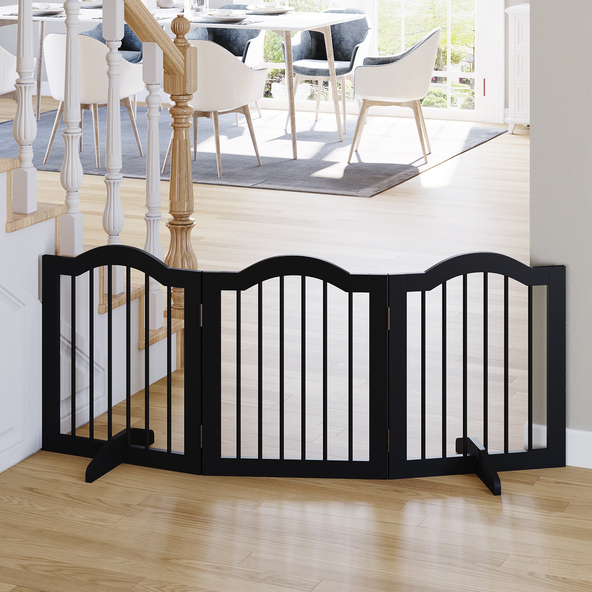 24"H Foldable Dog Gate, 3 Panels Freestanding Pet Gate Barriers Indoor with Support Feet, Puppy Fence for Small Dogs, Black