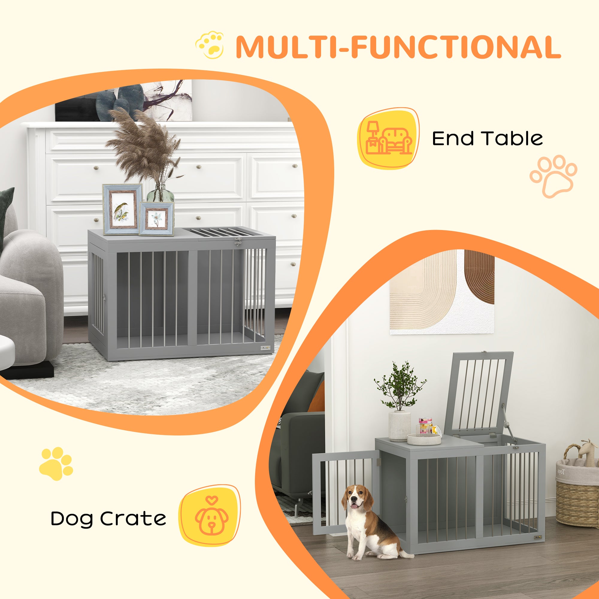 31.5" Dog Crate Furniture with Double Doors, for Medium Dogs, Grey