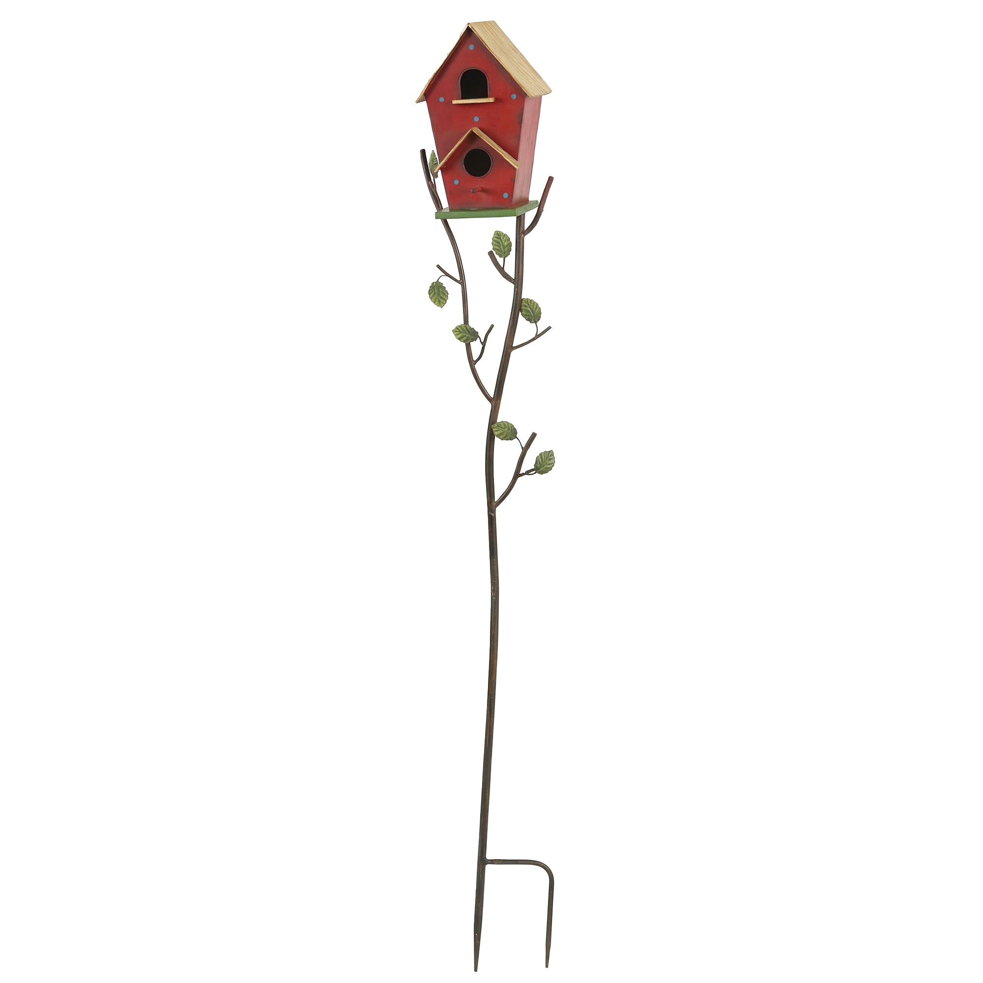 57" Outdoor Bird House with Pole, Metal Bird Houses for Outside, Double-Hole Birdhouse Outdoor Decoration, Red
