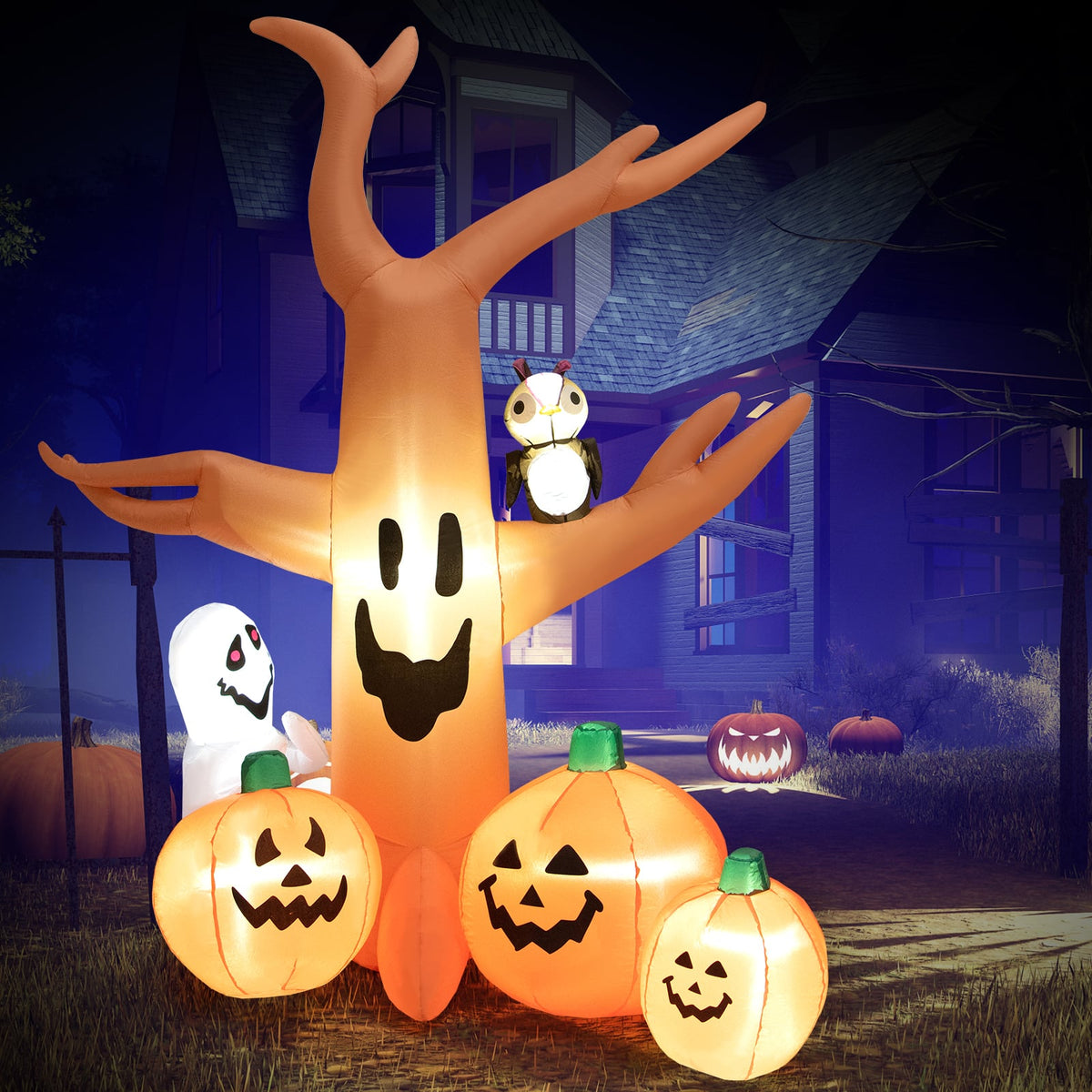 8ft Halloween Inflatable Dead Tree with Ghosts and LED Lights-Halloween Decorations-DECOROLALA