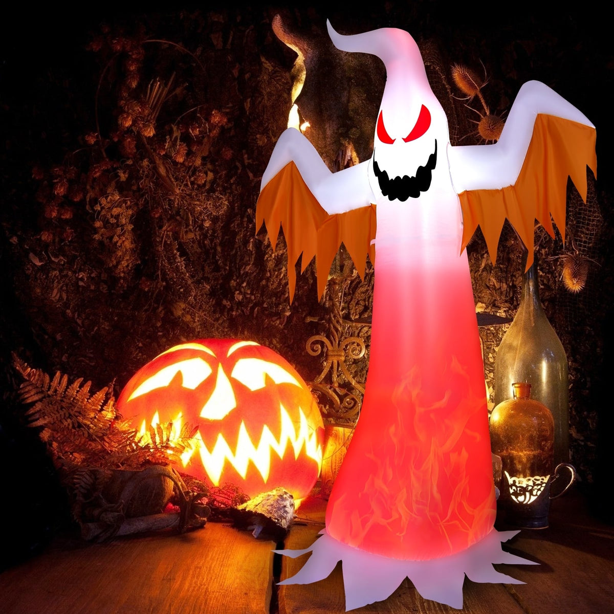 8ft Halloween Inflatable Ghost with Rotating Flame LED Lights-Halloween-DECOROLALA