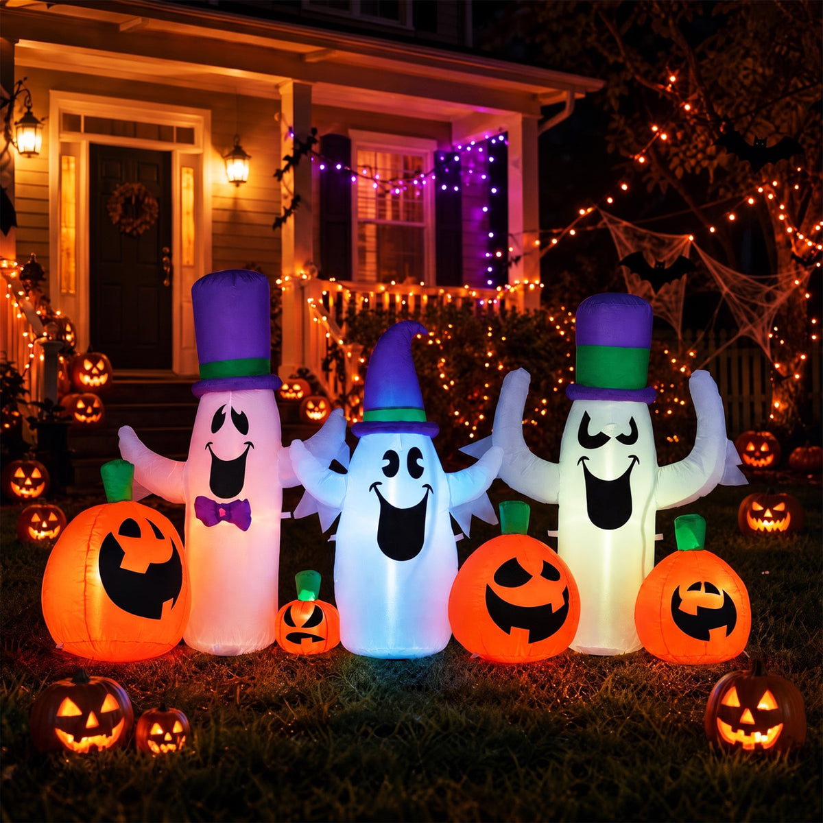 8ft Halloween Inflatable Ghosts and Pumpkins with RGB LED Lights-Halloween-DECOROLALA