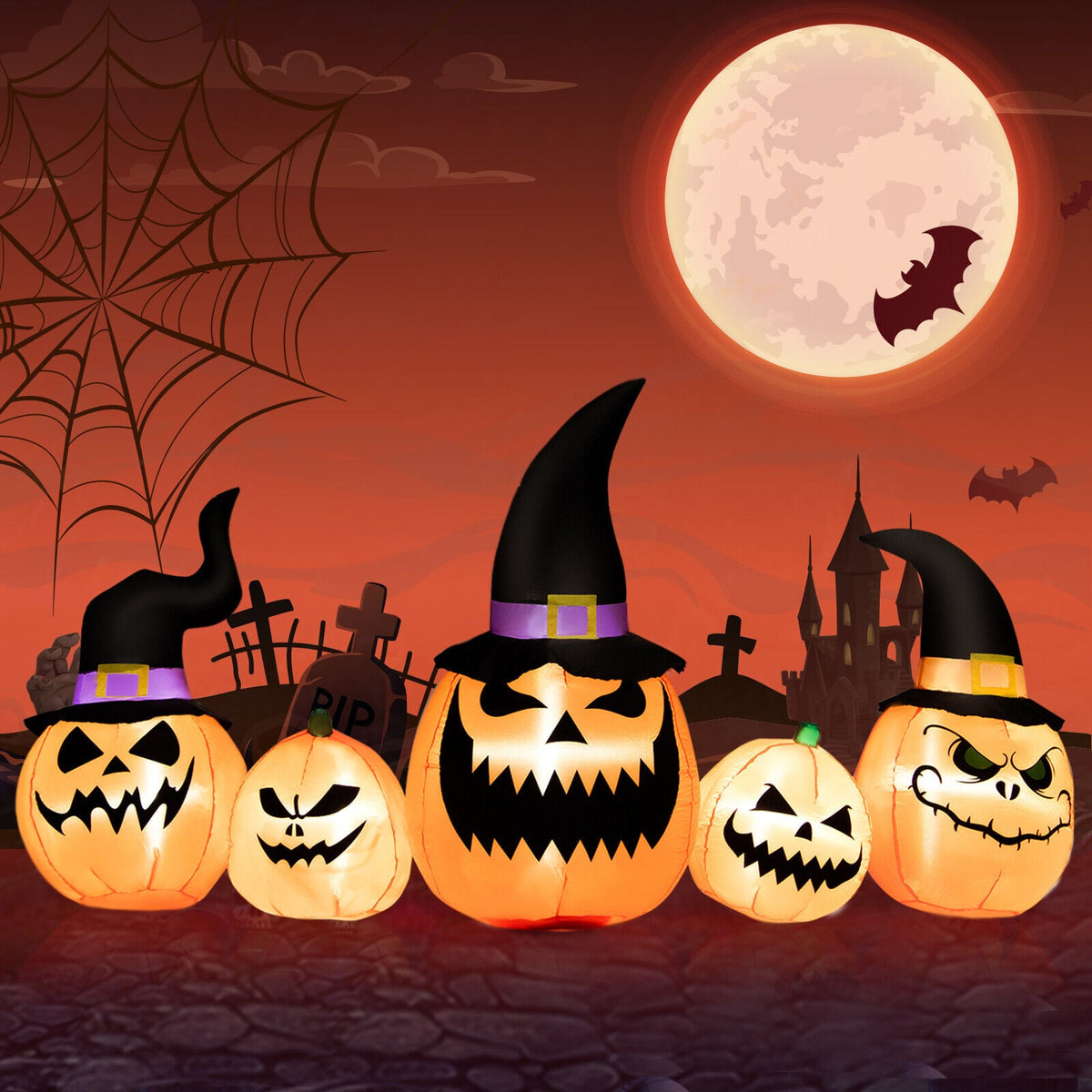 8ft Halloween Inflatable Pumpkin Family with LED Lights-Halloween Decorations-DECOROLALA