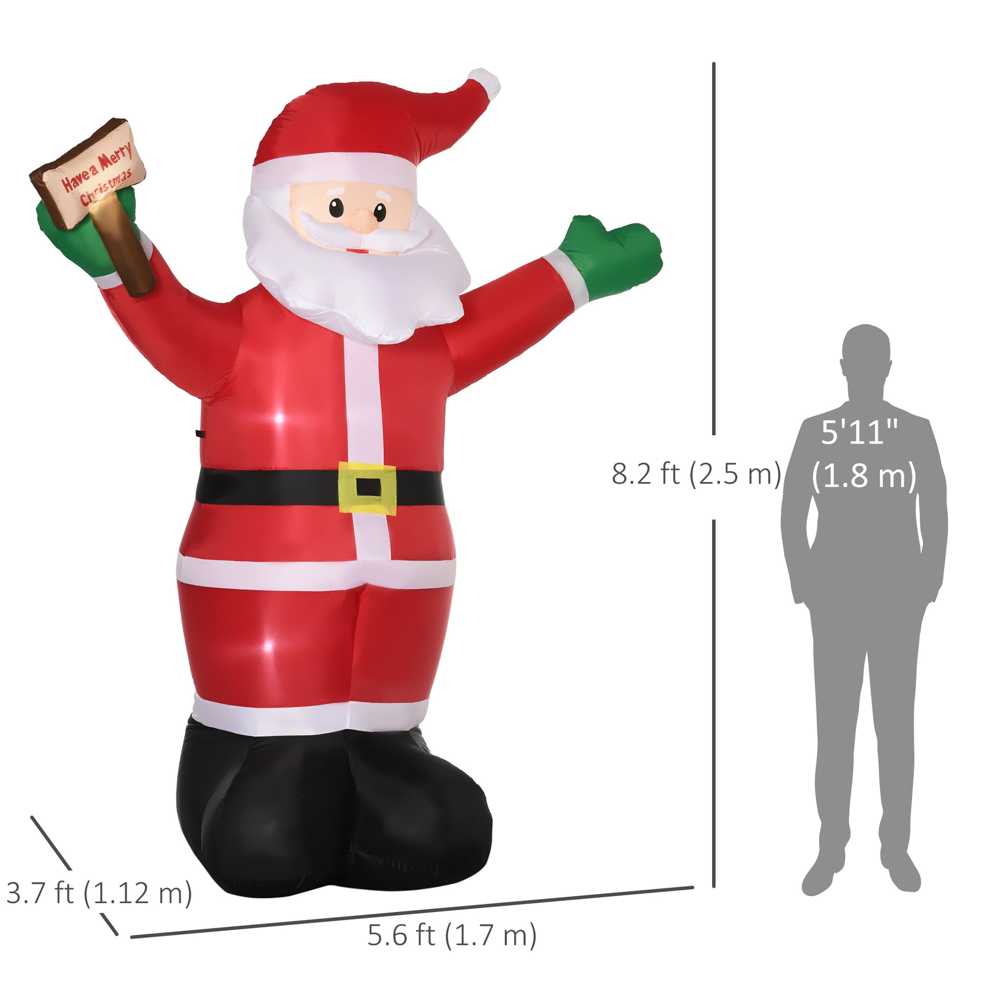 8ft Inflatable Christmas Santa Claus Holds Light Sign of Blessings, Blow-Up Outdoor LED Yard Display for Lawn Garden Party-Home Furnishings > Holiday & Seasonal > Christmas Decorations > Christmas Inflatables-DECOROLALA