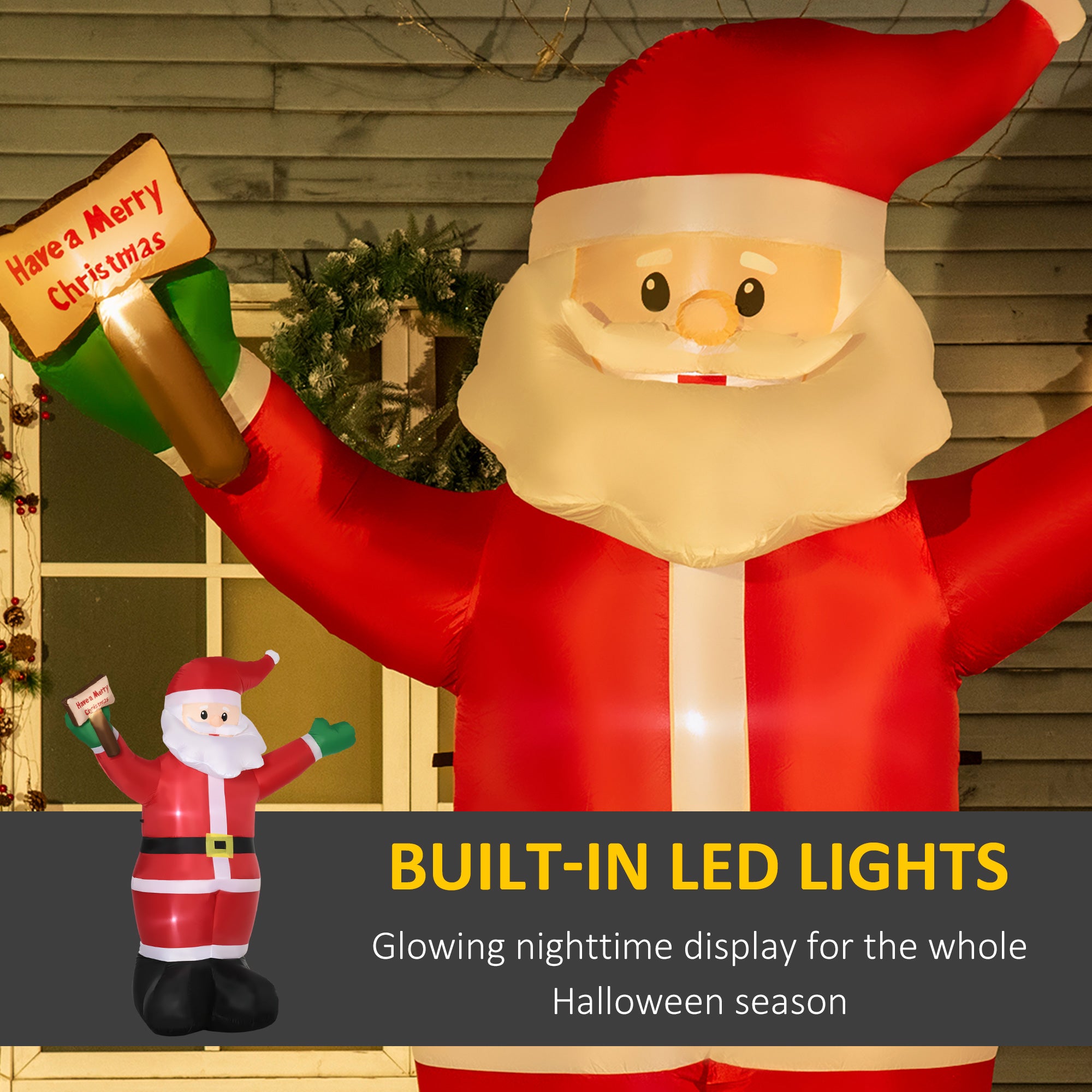 8ft Inflatable Christmas Santa Claus Holds Light Sign of Blessings, Blow-Up Outdoor LED Yard Display for Lawn Garden Party-Home Furnishings > Holiday & Seasonal > Christmas Decorations > Christmas Inflatables-DECOROLALA