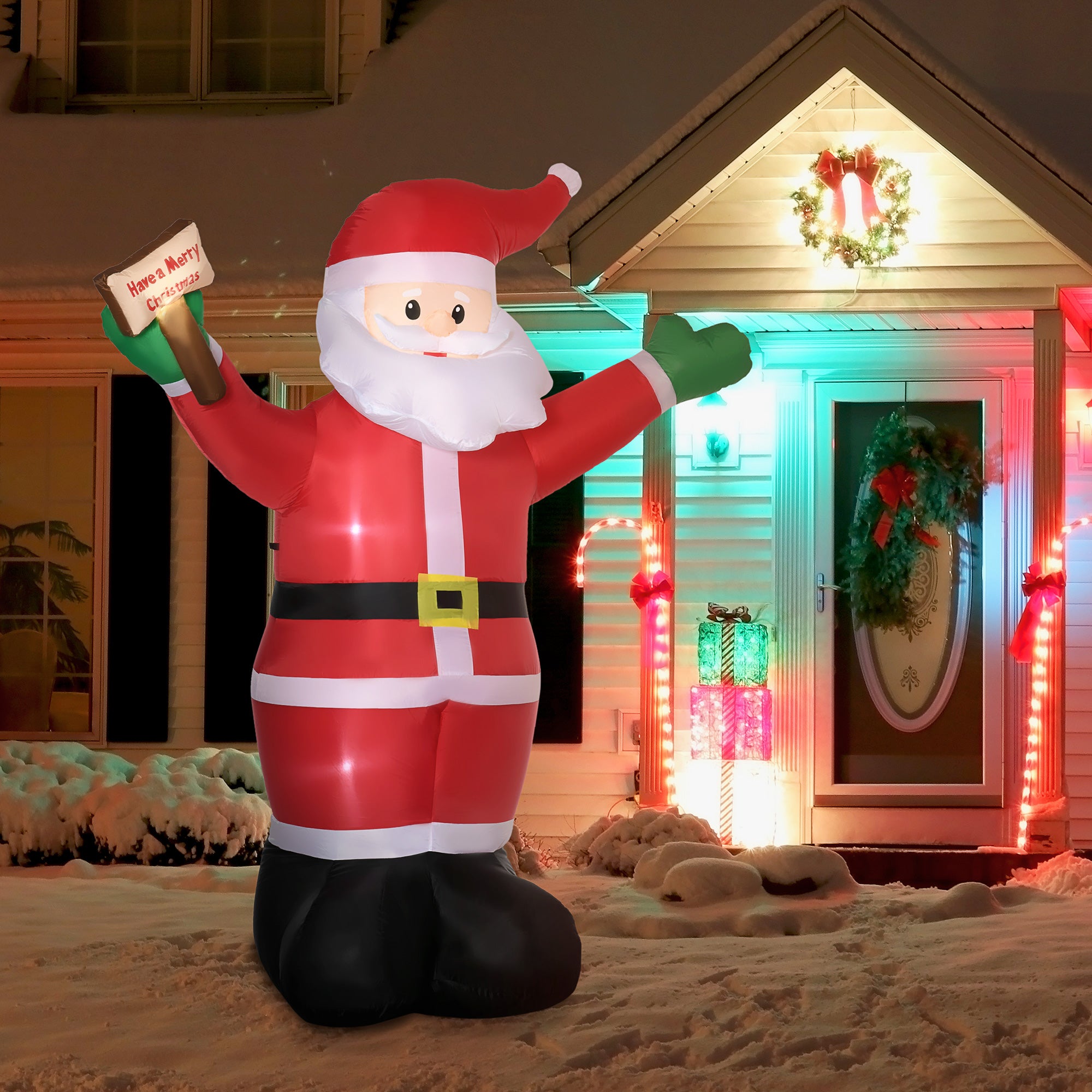 8ft Inflatable Christmas Santa Claus Holds Light Sign of Blessings, Blow-Up Outdoor LED Yard Display for Lawn Garden Party-Home Furnishings > Holiday & Seasonal > Christmas Decorations > Christmas Inflatables-DECOROLALA