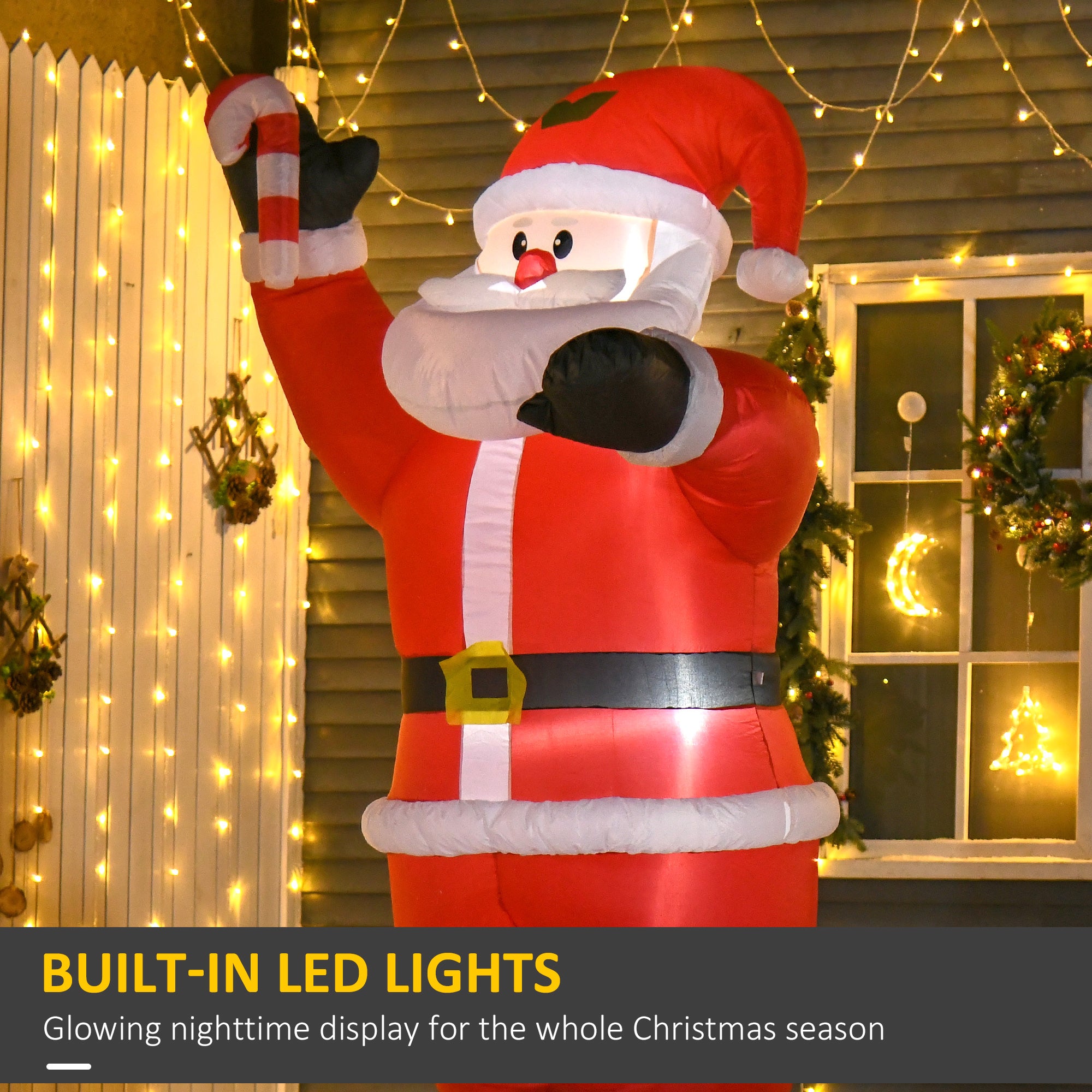 8ft Inflatable Christmas Santa Claus with Candy Cane, Blow-Up Outdoor LED Yard Display for Lawn Garden Party-Home Furnishings > Holiday & Seasonal > Christmas Decorations > Christmas Inflatables-DECOROLALA
