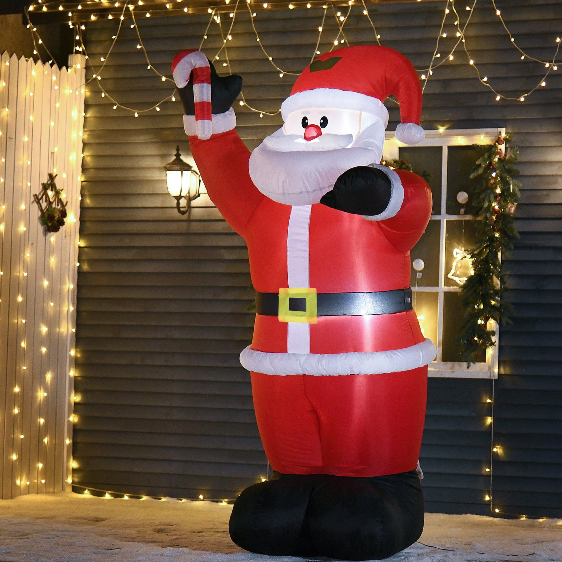 8ft Inflatable Christmas Santa Claus with Candy Cane, Blow-Up Outdoor LED Yard Display for Lawn Garden Party-Home Furnishings > Holiday & Seasonal > Christmas Decorations > Christmas Inflatables-DECOROLALA