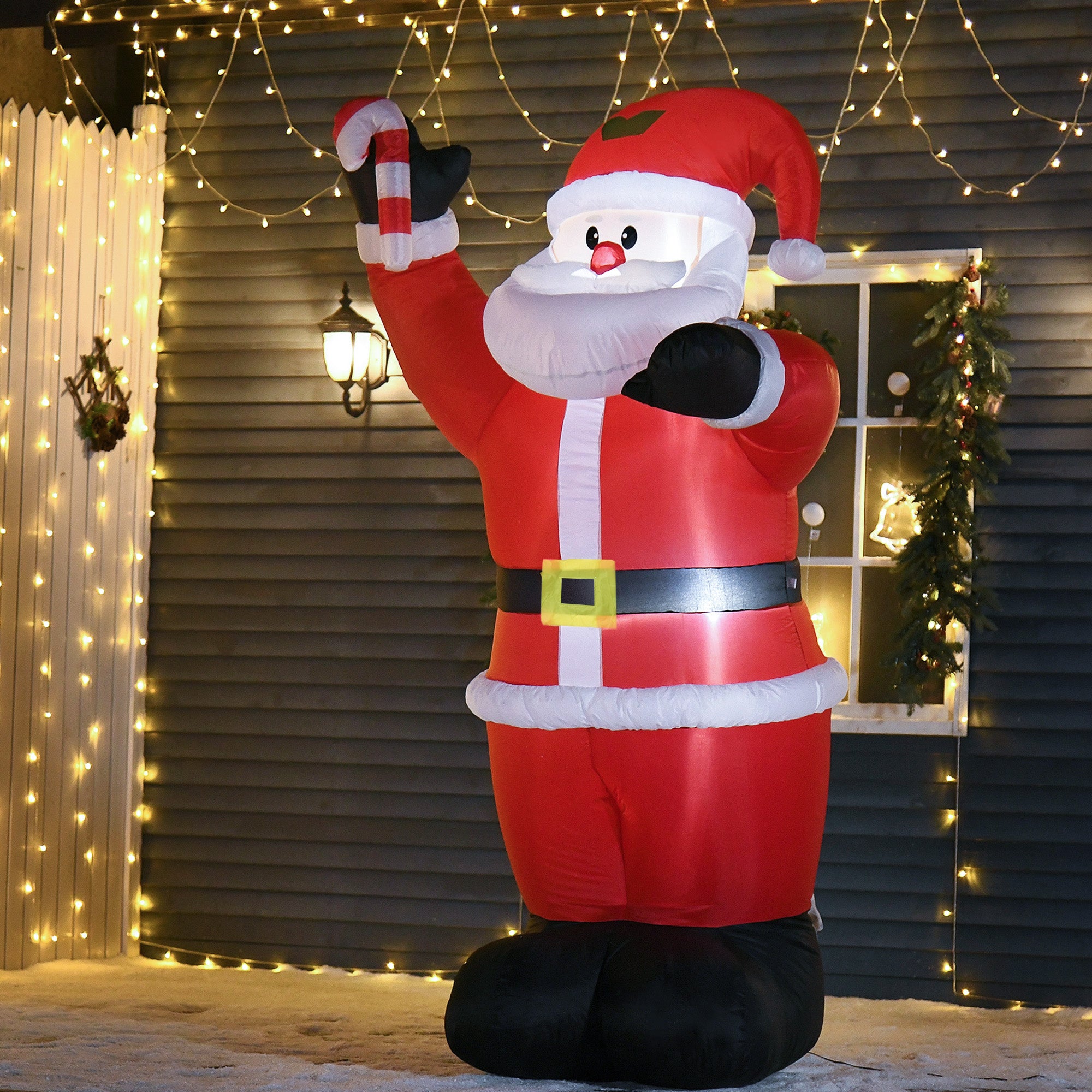 8ft Inflatable Christmas Santa Claus with Candy Cane, Blow-Up Outdoor LED Yard Display for Lawn Garden Party-Home Furnishings > Holiday & Seasonal > Christmas Decorations > Christmas Inflatables-DECOROLALA