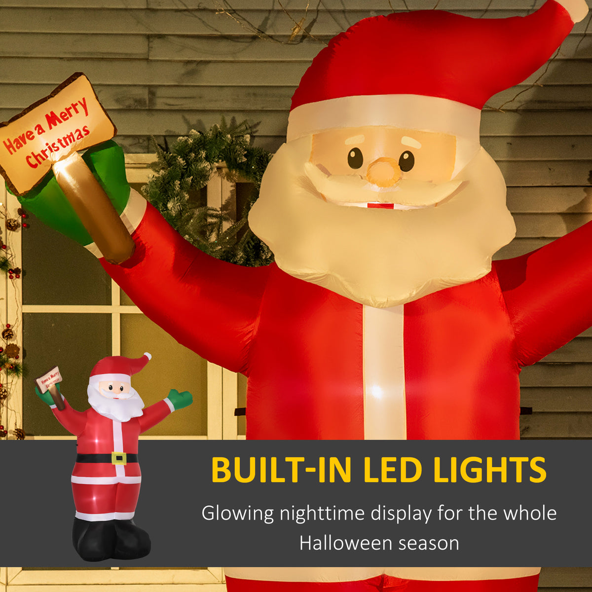 8ft Inflatable Christmas Santa Claus with LED Light Sign - Red-Home Furnishings > Holiday & Seasonal > Christmas Decorations > Christmas Inflatables-DECOROLALA