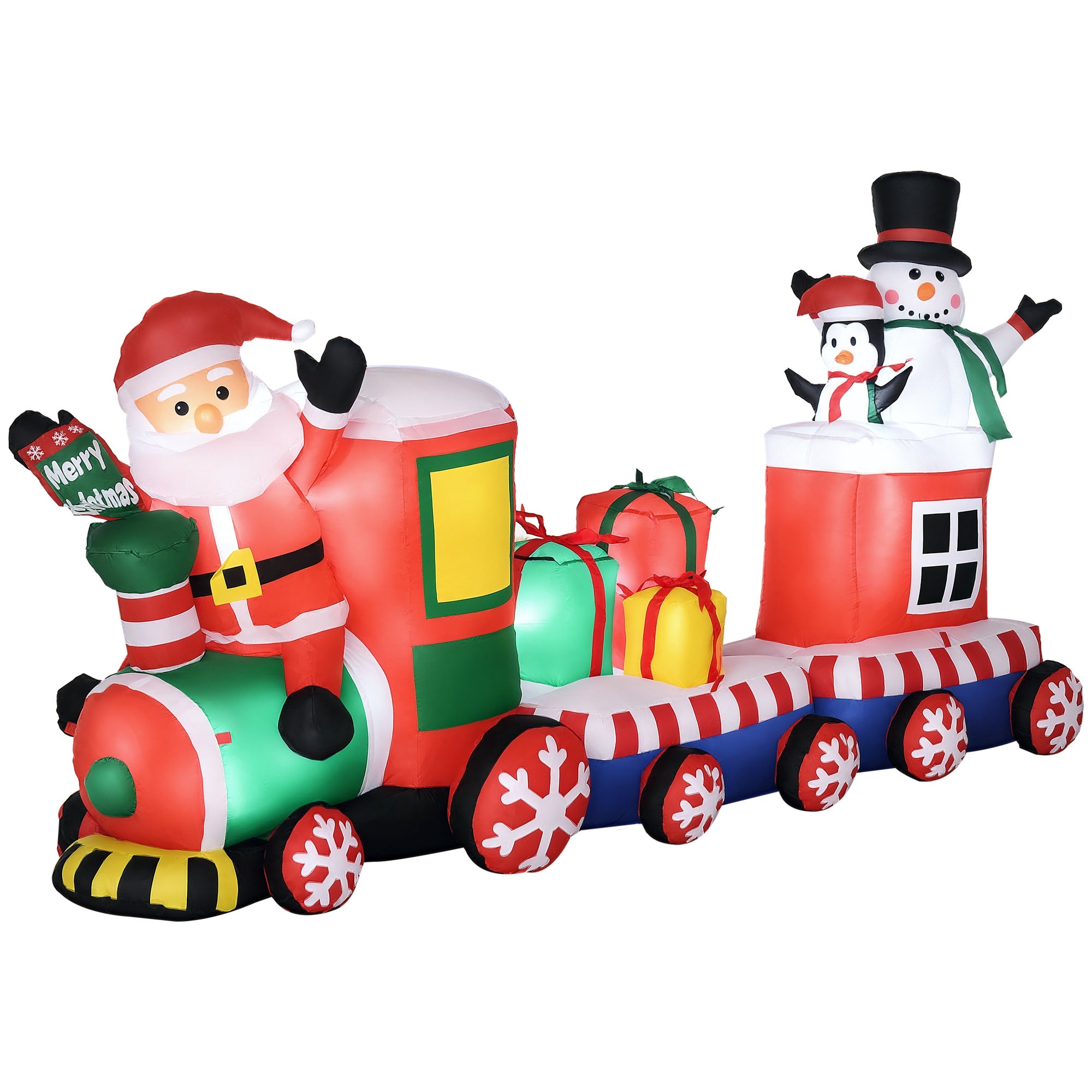 8ft Inflatable Christmas Train with Santa and Snowman - LED Display-Home Furnishings > Holiday & Seasonal > Christmas Decorations > Christmas Inflatables-DECOROLALA