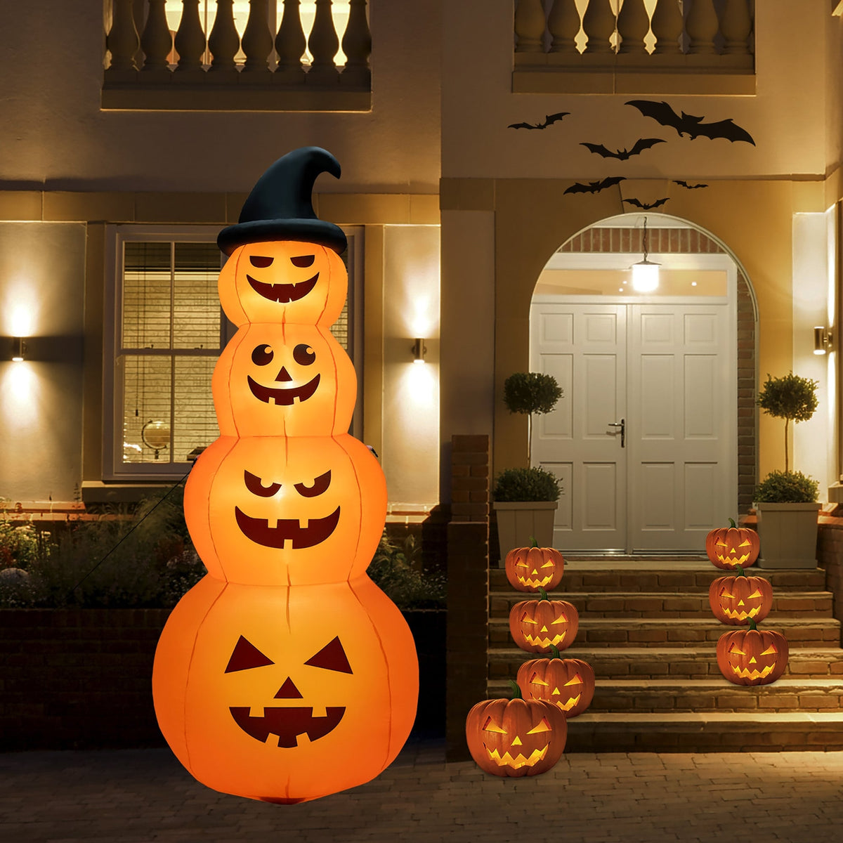 8ft Inflatable Halloween Pumpkin Stack with LED Lights-Halloween Decorations-DECOROLALA