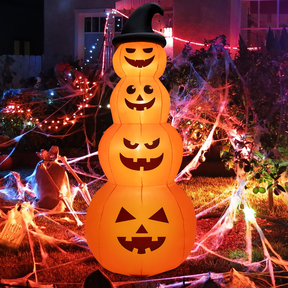 8ft Inflatable Halloween Pumpkin Stack with LED Lights-Halloween Decorations-DECOROLALA