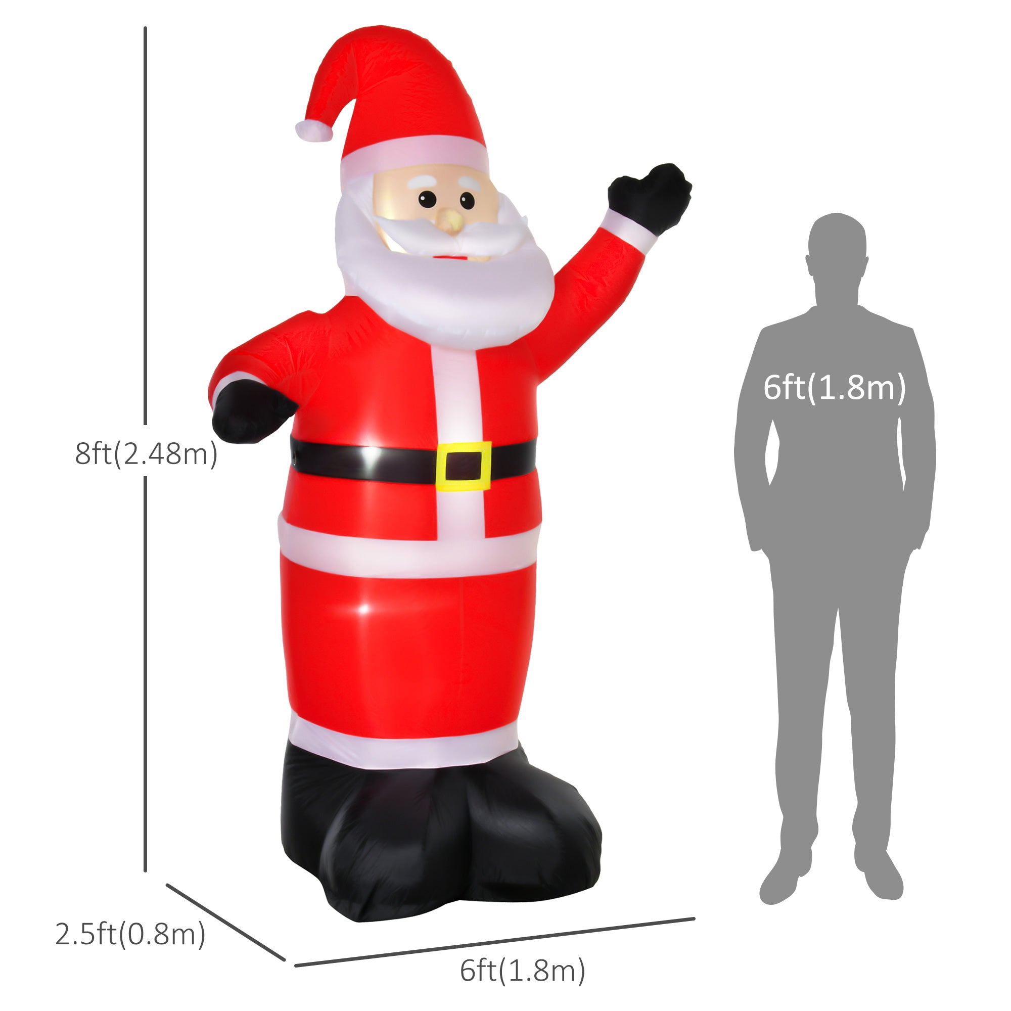 8ft Inflatable Waving Santa Claus - Outdoor LED Christmas Display-Home Furnishings > Holiday & Seasonal > Christmas Decorations > Christmas Inflatables-DECOROLALA