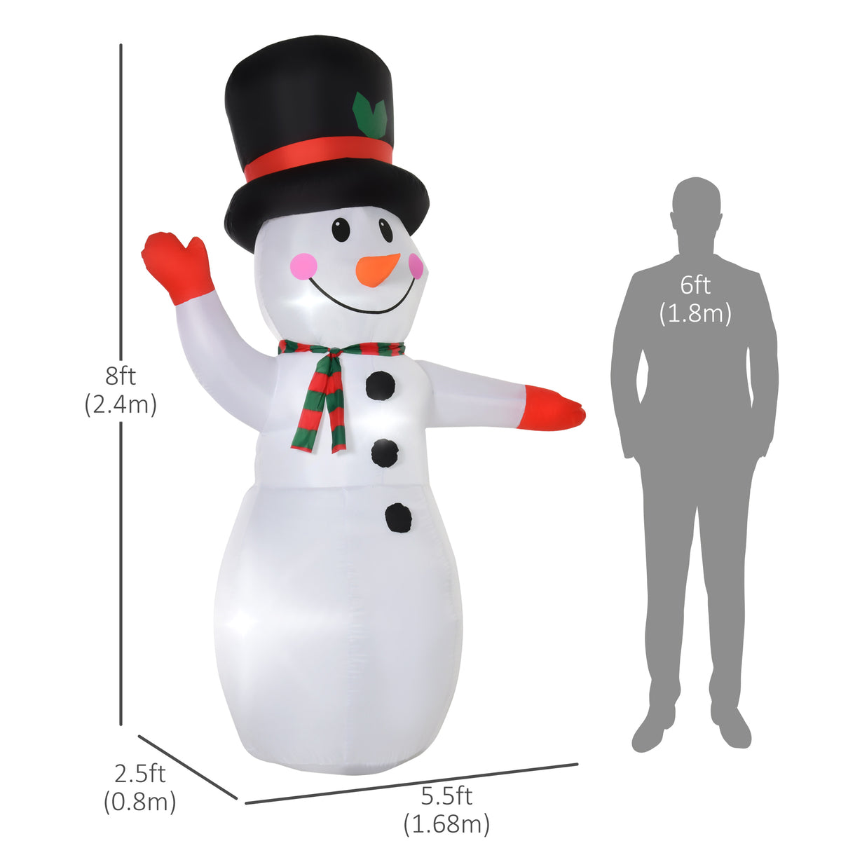 8ft Lighted Inflatable Waving Snowman Christmas Decoration-Home Furnishings > Holiday & Seasonal > Christmas Decorations > Christmas Inflatables-DECOROLALA