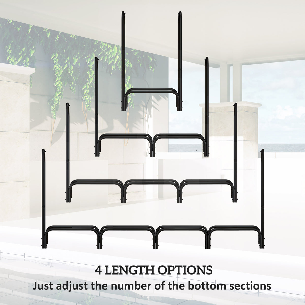 8ft Outdoor Firewood Rack with Cover - Black Steel-Firewood Racks-DECOROLALA