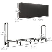 8ft Outdoor Firewood Rack with Cover - Black Steel-Firewood Racks-DECOROLALA