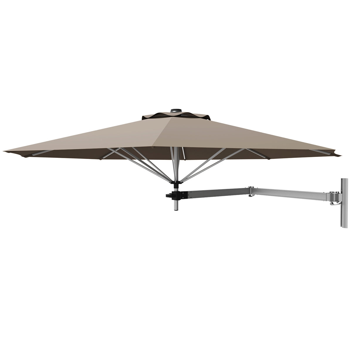 8ft Wall-Mounted Telescopic Folding Tilt Aluminum Sun Shade Umbrella-Tan-Outdoor Umbrellas-DECOROLALA