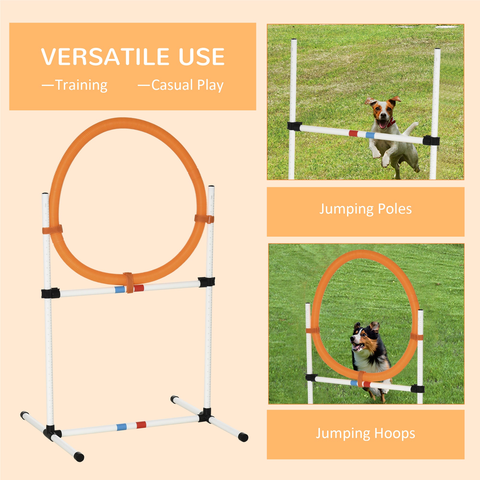 Équipement d’agilité 2-en-1 pour l’entraînement des chiens, avec anneau de saut et barre d’obstacle, installation simple et facile, sac de rangement