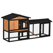 69" Wooden Rabbit Hutch Pet Playpen Bunny House Enclosure with Run Box, Slide-out Tray, Ramp, for Rabbits and Small Animals, Black