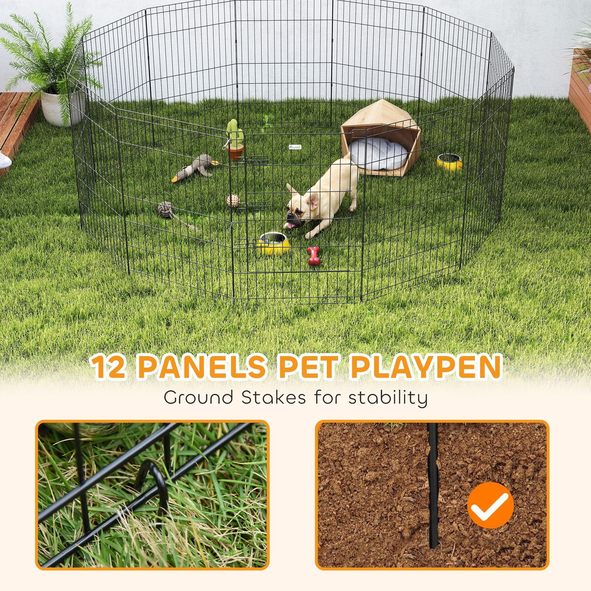 Enclos pliable en métal de 36 pouces pour animaux, aire d’exercice, niche et cage pour chiens et chiots, 12 panneaux