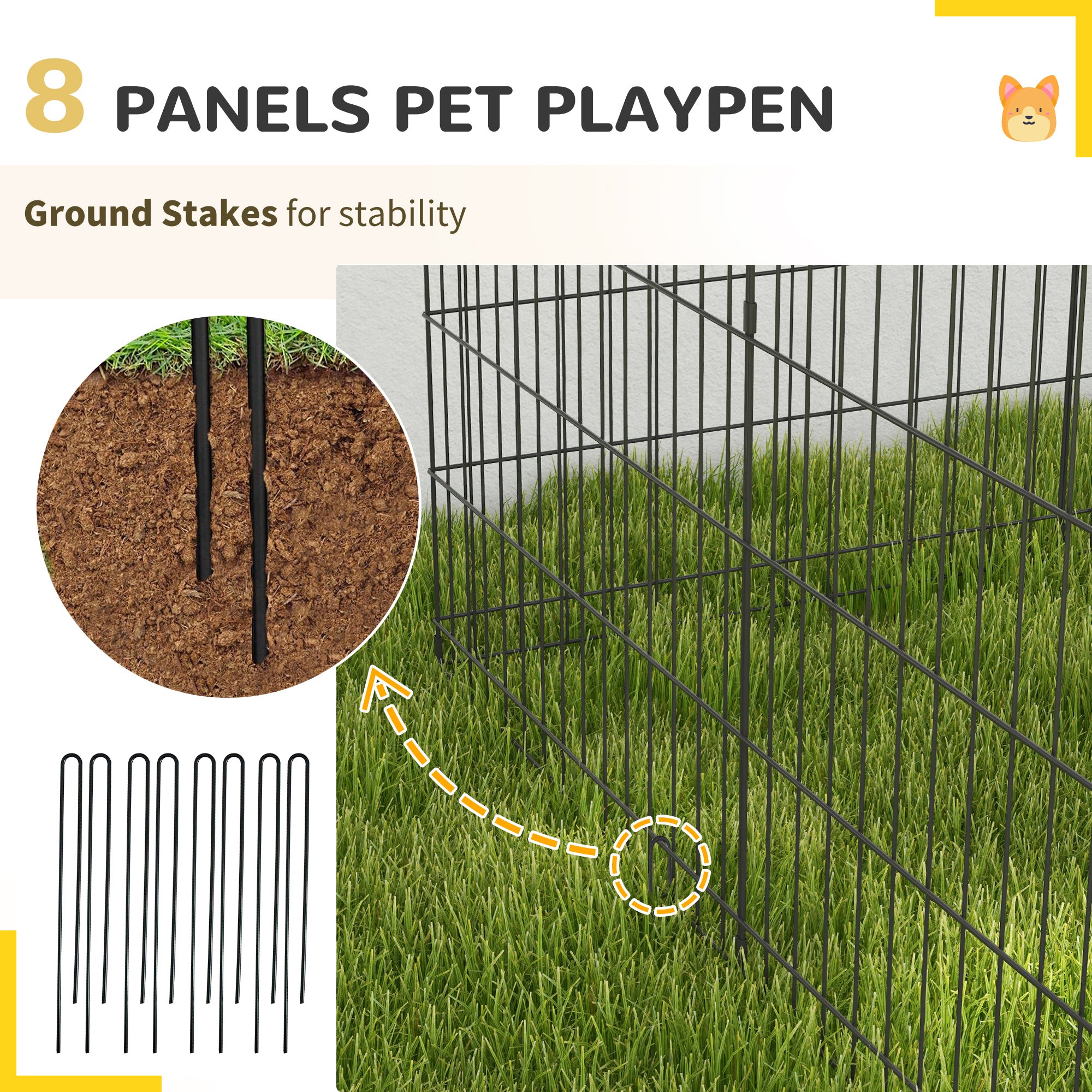 Enclos pliable en métal pour animaux, 36 pouces, 8 panneaux, cage d’exercice pour chiens et chiots