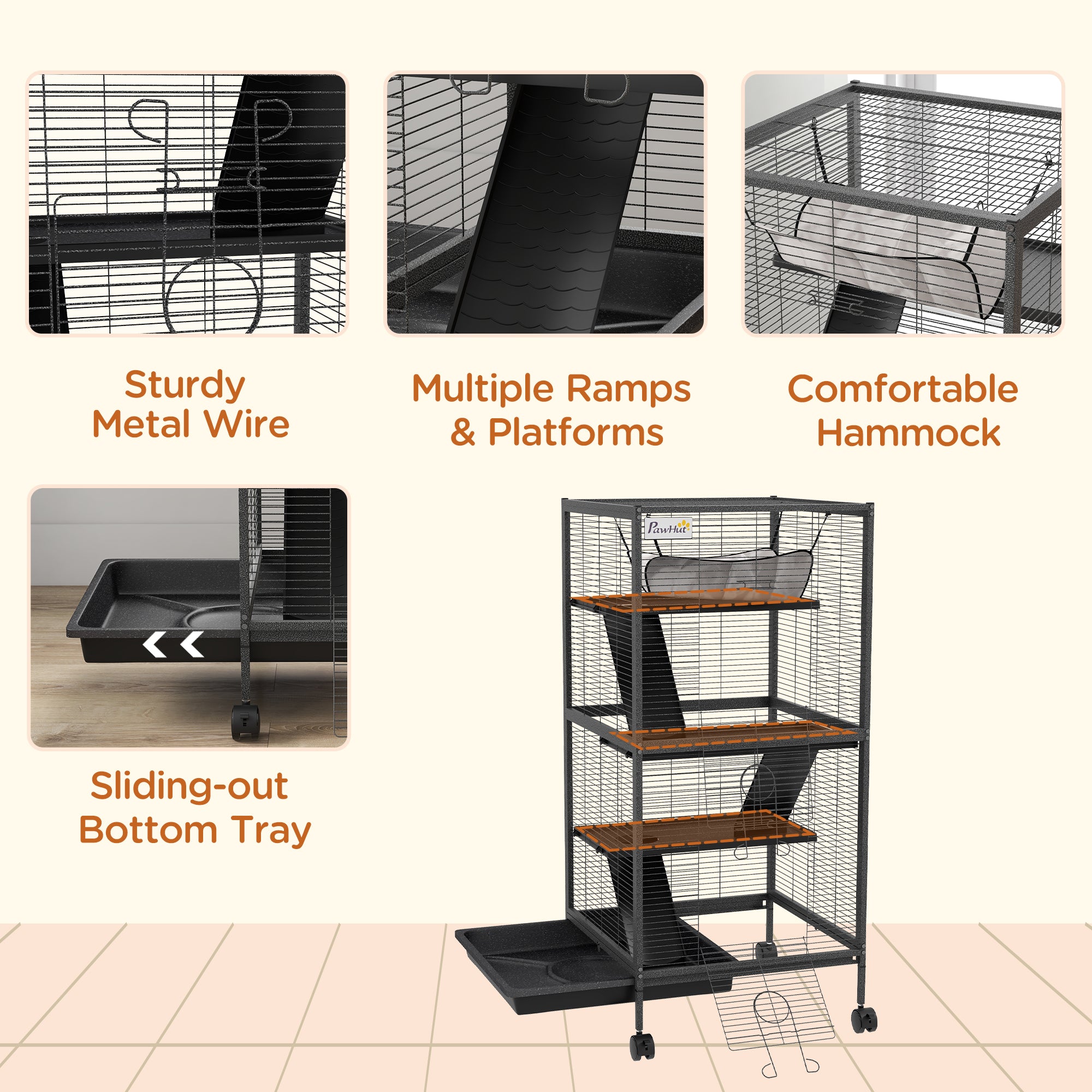 Petite cage en acier noire pour furet, chinchilla, chaton et lapin