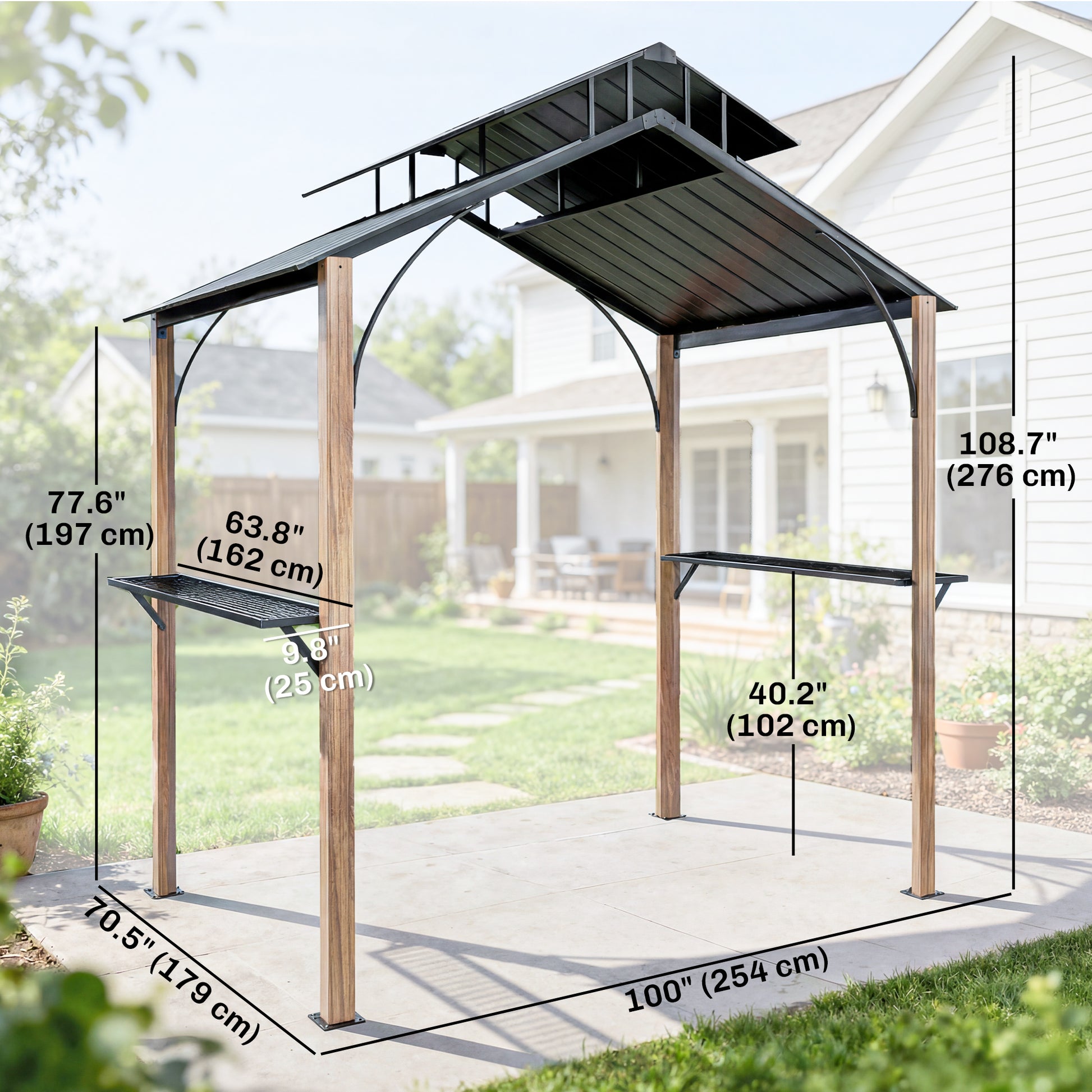 8x6ft Hardtop Grill Gazebo - Wood-Grain Aluminum-DECOROLALA