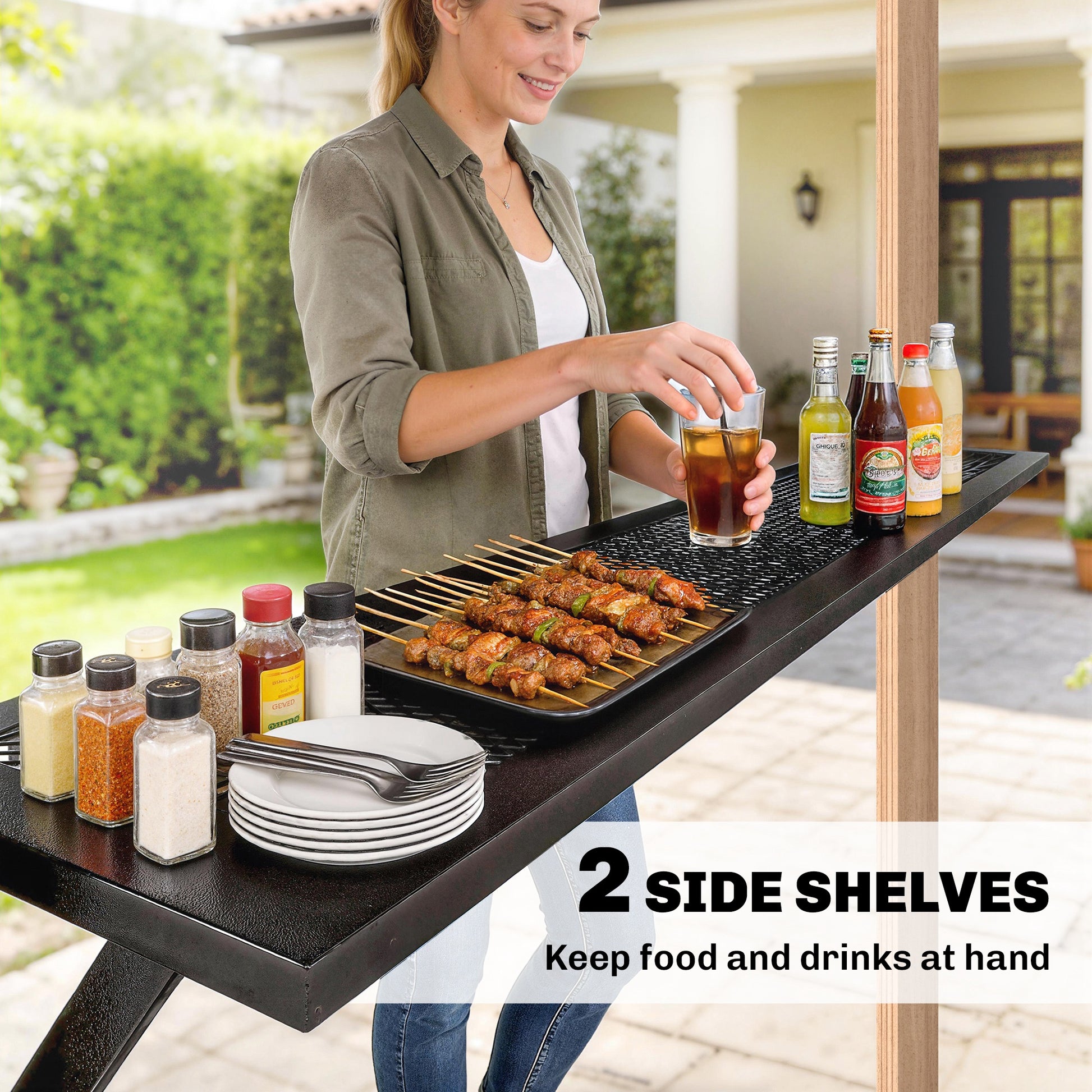 8x6ft Hardtop Grill Gazebo - Wood-Grain Aluminum-DECOROLALA