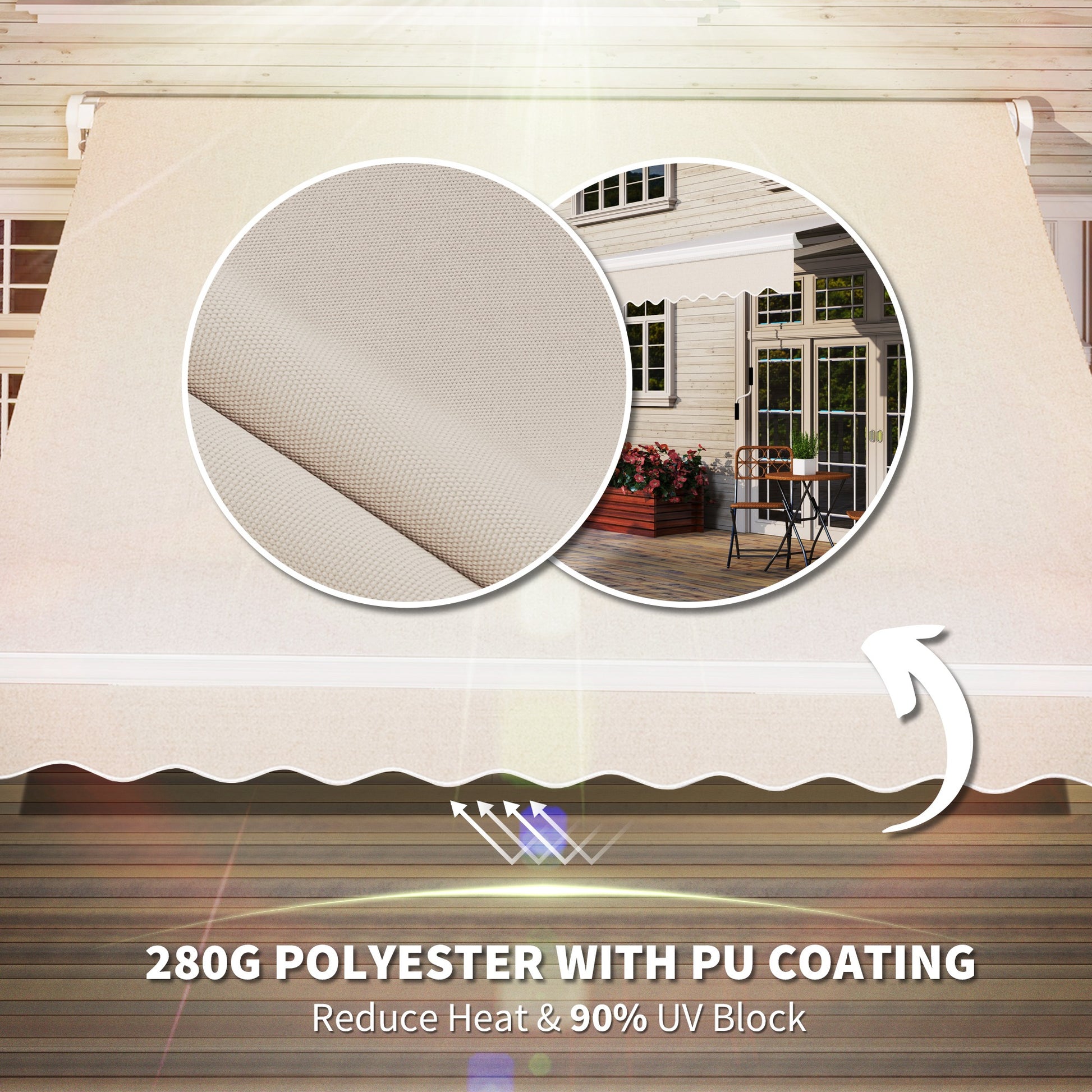 8'x7' Retractable Patio Awning - Manual Beige Canopy-DECOROLALA