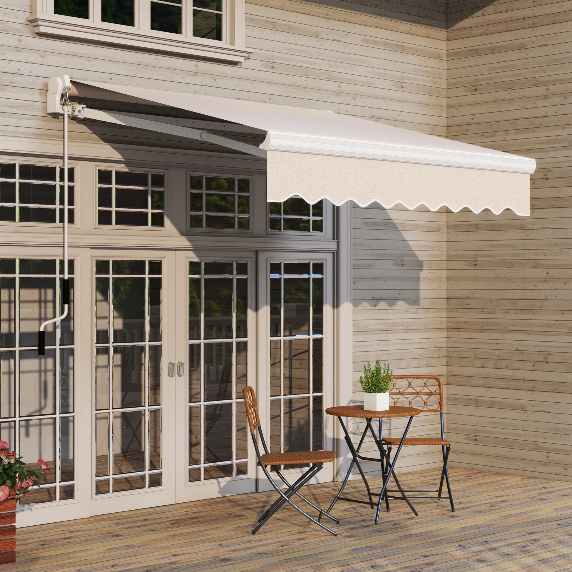 8'x7' Retractable Patio Awning - Manual Beige Canopy-DECOROLALA