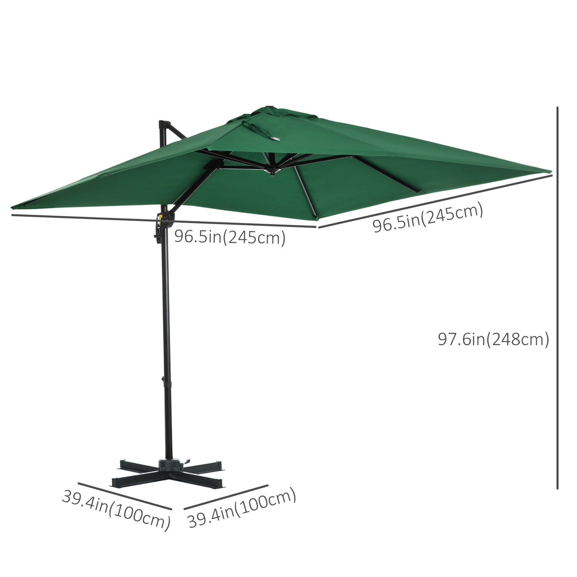 8'x8' Green Cantilever Umbrella, 360¡ Rotatable, Garden Sun Shelter-DECOROLALA