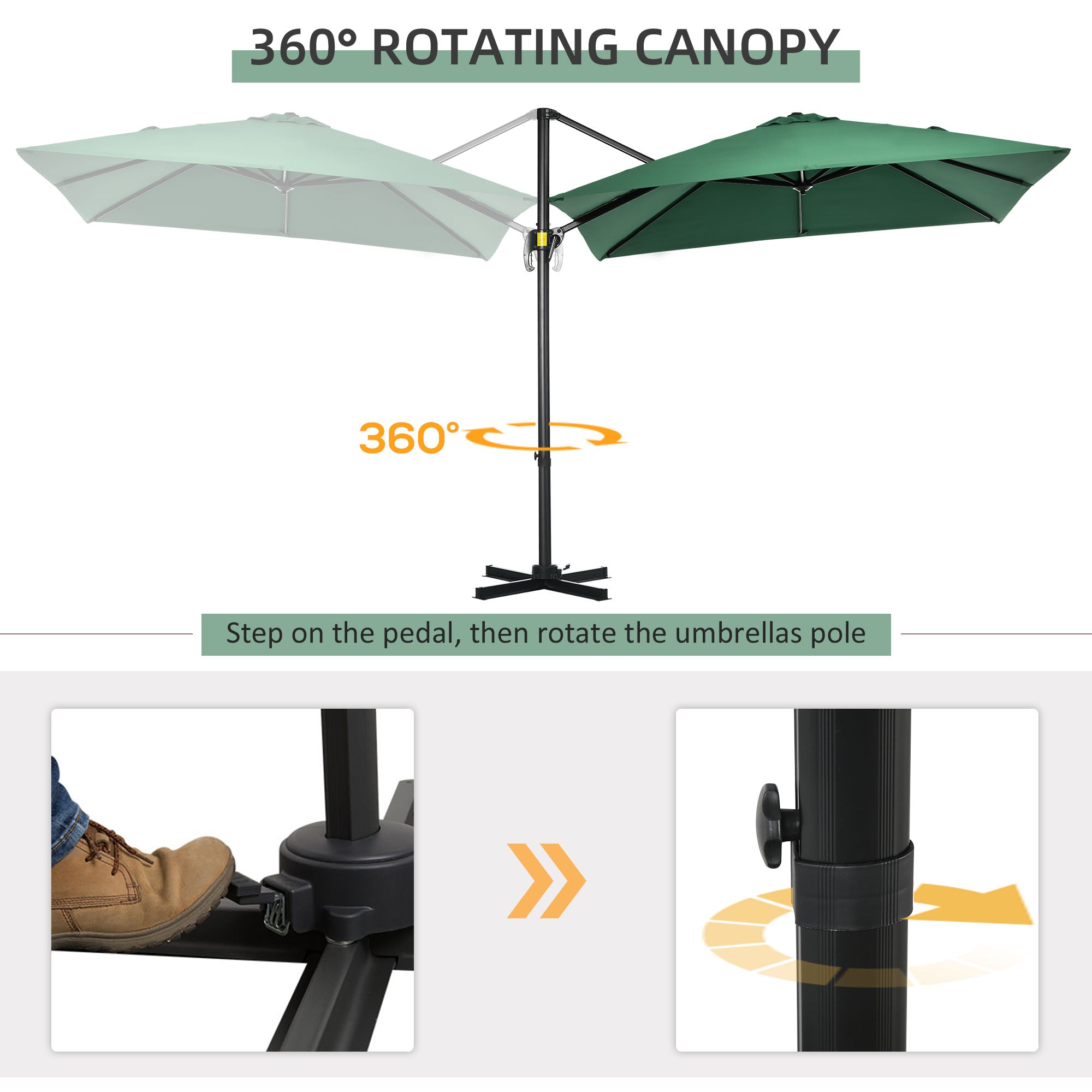 8'x8' Green Cantilever Umbrella, 360¡ Rotatable, Garden Sun Shelter-DECOROLALA
