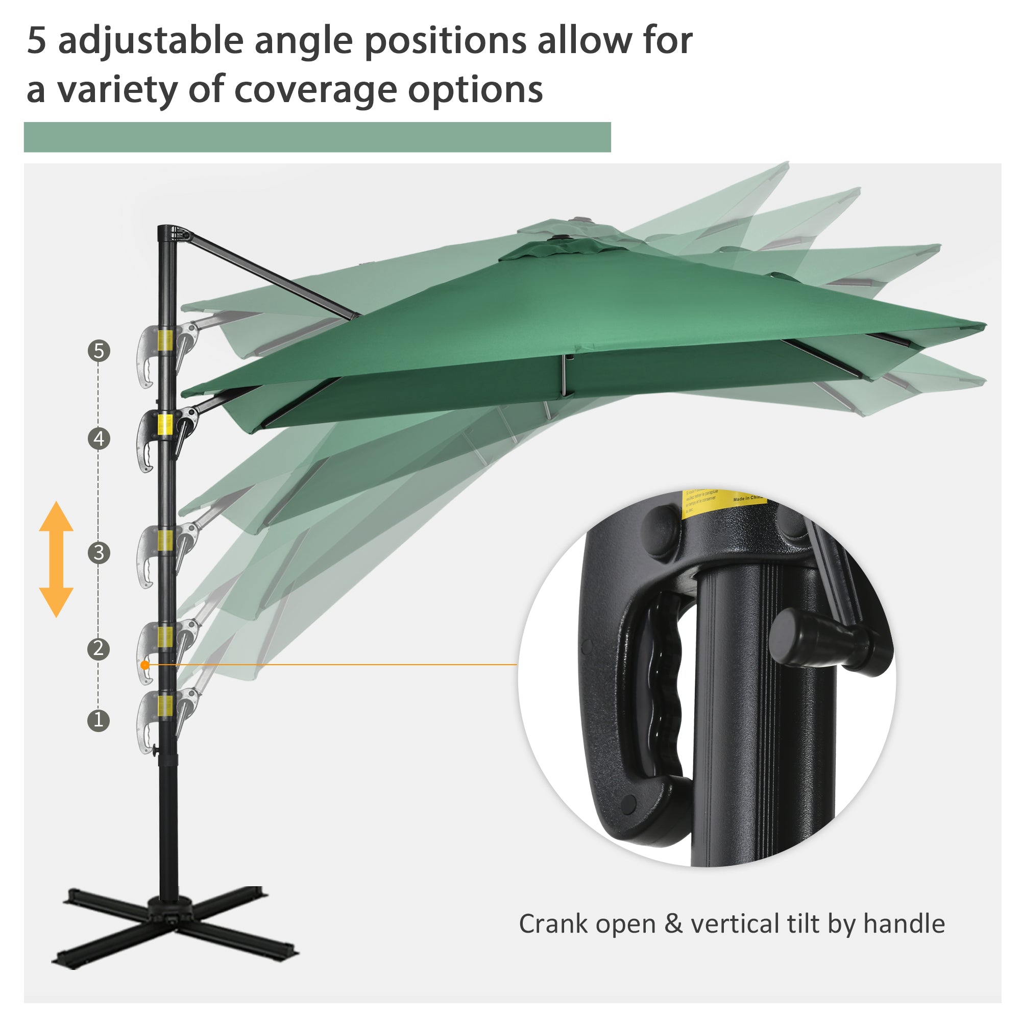 8'x8' Green Cantilever Umbrella, 360¡ Rotatable, Garden Sun Shelter-DECOROLALA