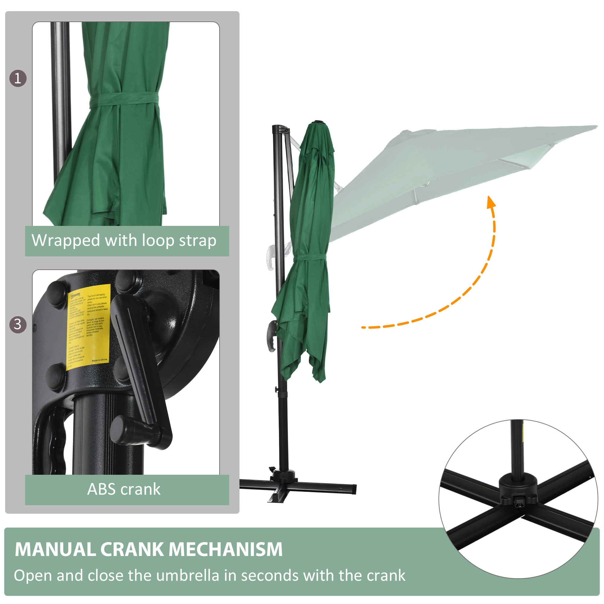 8'x8' Green Cantilever Umbrella, 360¡ Rotatable, Garden Sun Shelter-DECOROLALA