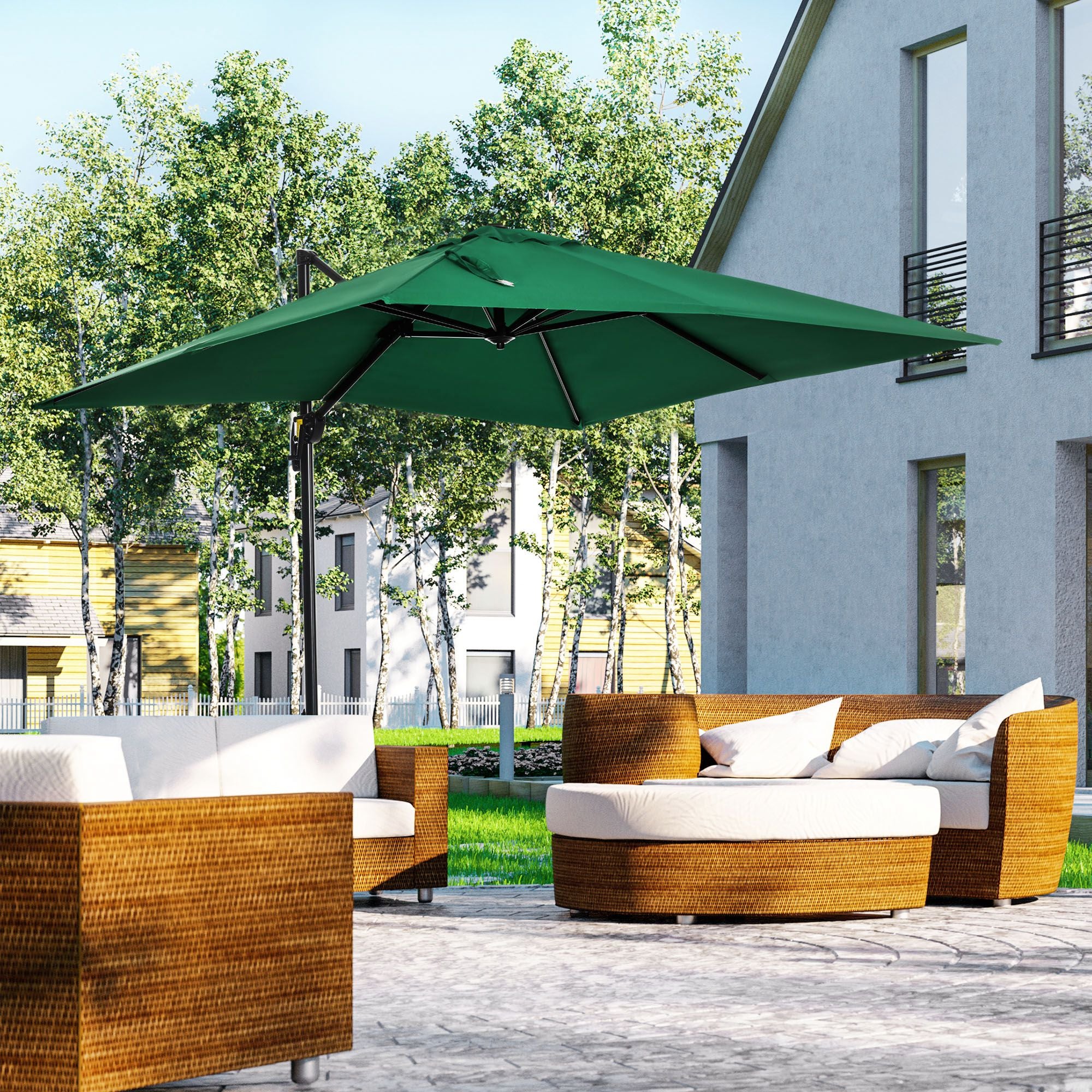 8'x8' Green Cantilever Umbrella, 360¡ Rotatable, Garden Sun Shelter-DECOROLALA