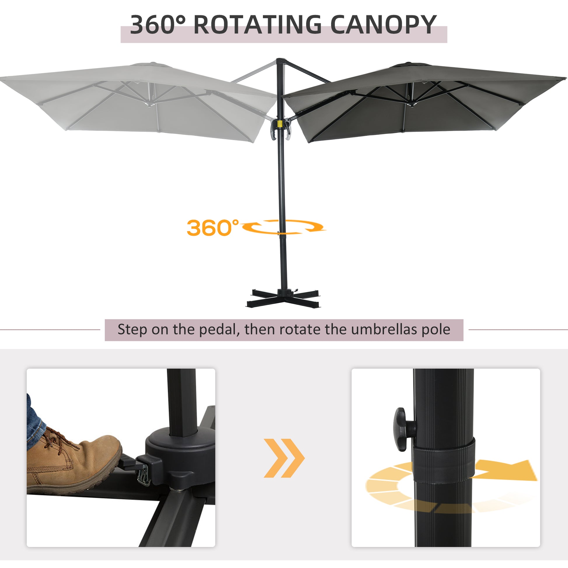 8'x8' Patio Umbrella, Aluminum Cantilever, 360¡ Rotatable, Dark Blue-DECOROLALA