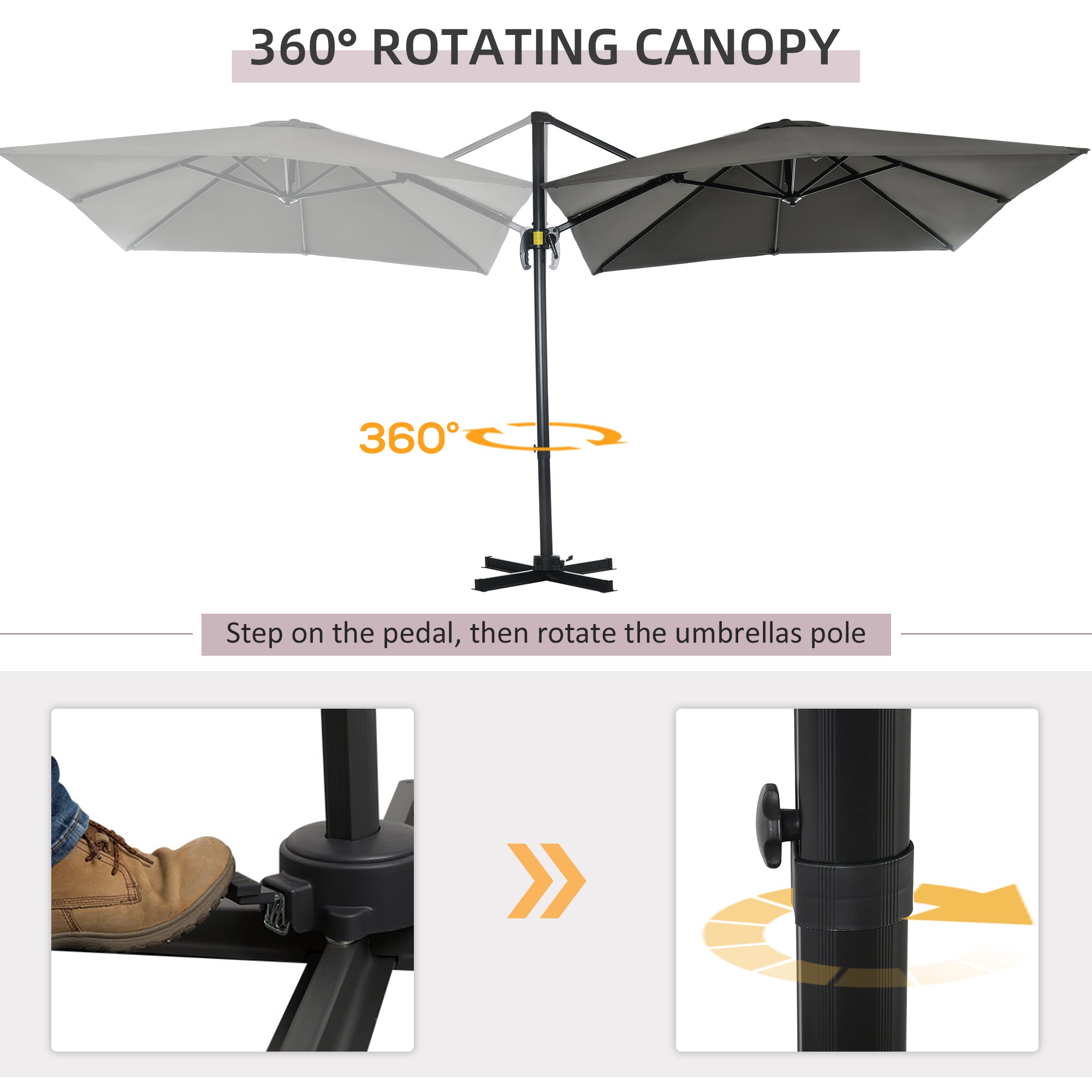 8'x8' Patio Umbrella, Aluminum Cantilever, 360¡ Rotatable, Dark Blue-DECOROLALA